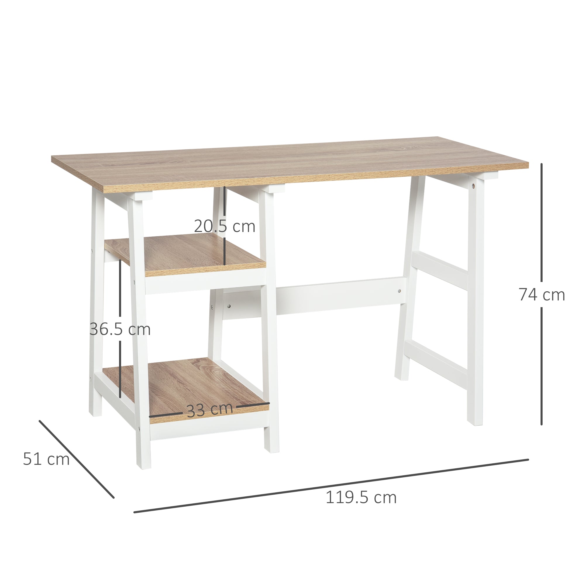 Compact Computer Desk with Storage Shelves, Study Table with Bookshelf, PC Table Workstation for Home Office, Study, Easy Assembly, 120 x 51cm, White and Natural