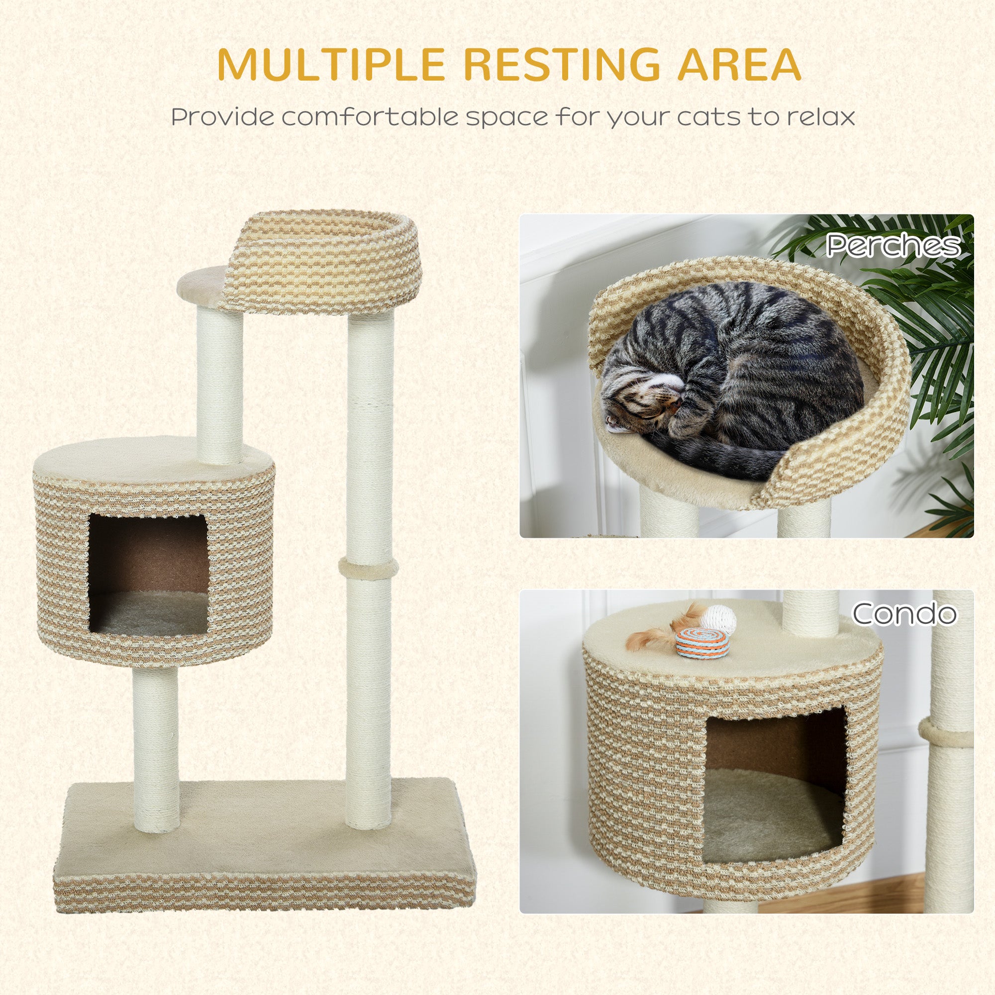 96cm Cat Tree, Cat Condo Tree Tower for Indoor Cats, Cat Activity Centre with Scratching Posts, Plus Perch - Beige