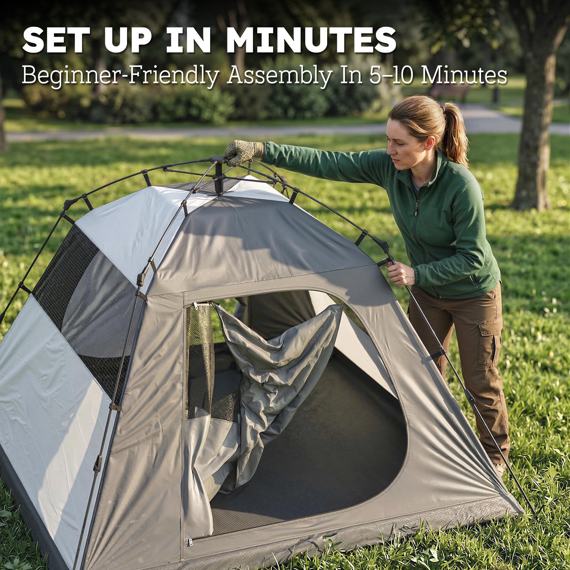 Camping Tent 3000mm Waterproof Tent with 2 Doors, Dark Grey and Red