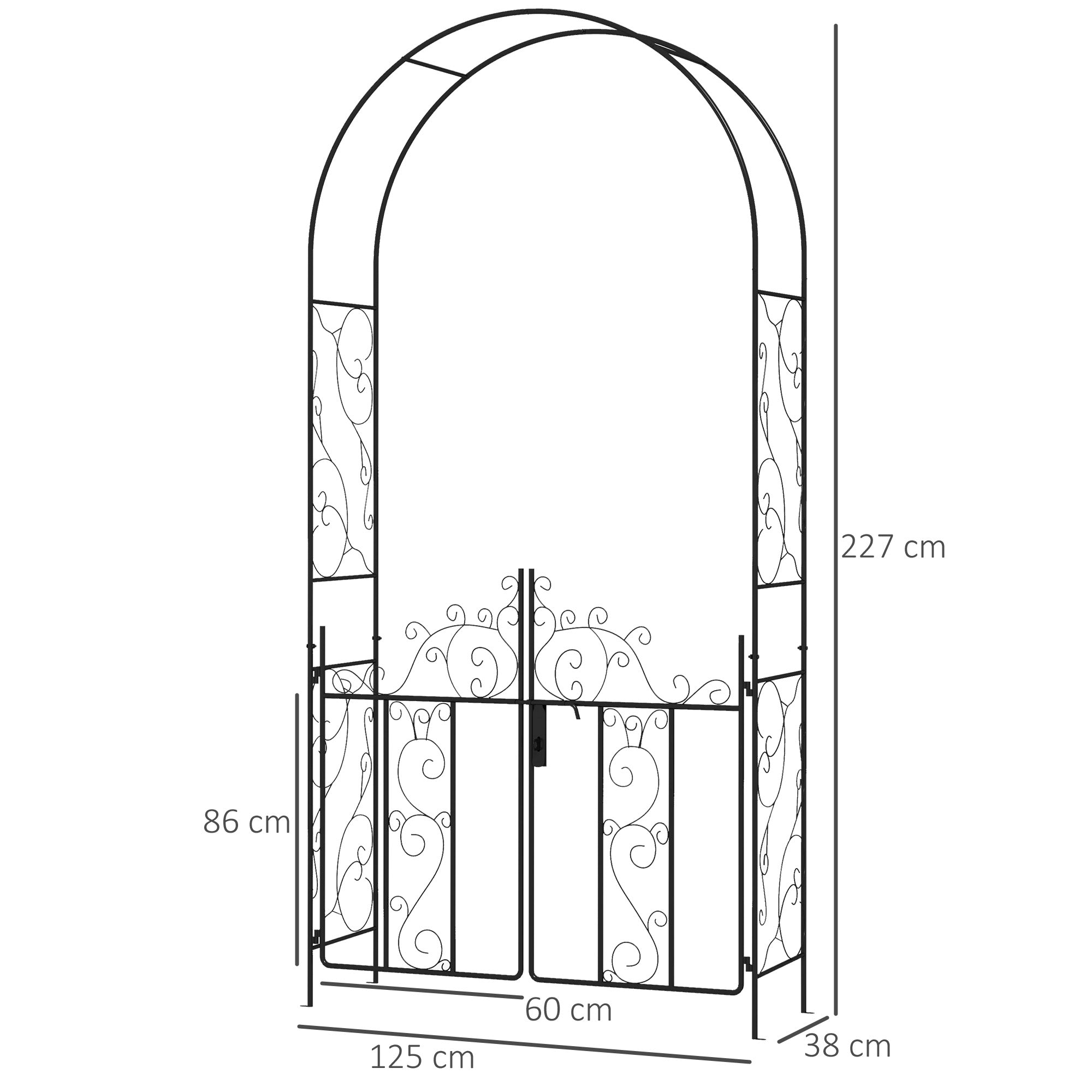 Outdoor Garden Arch with Double Gates Metal Arbor for Climbing Plants Black