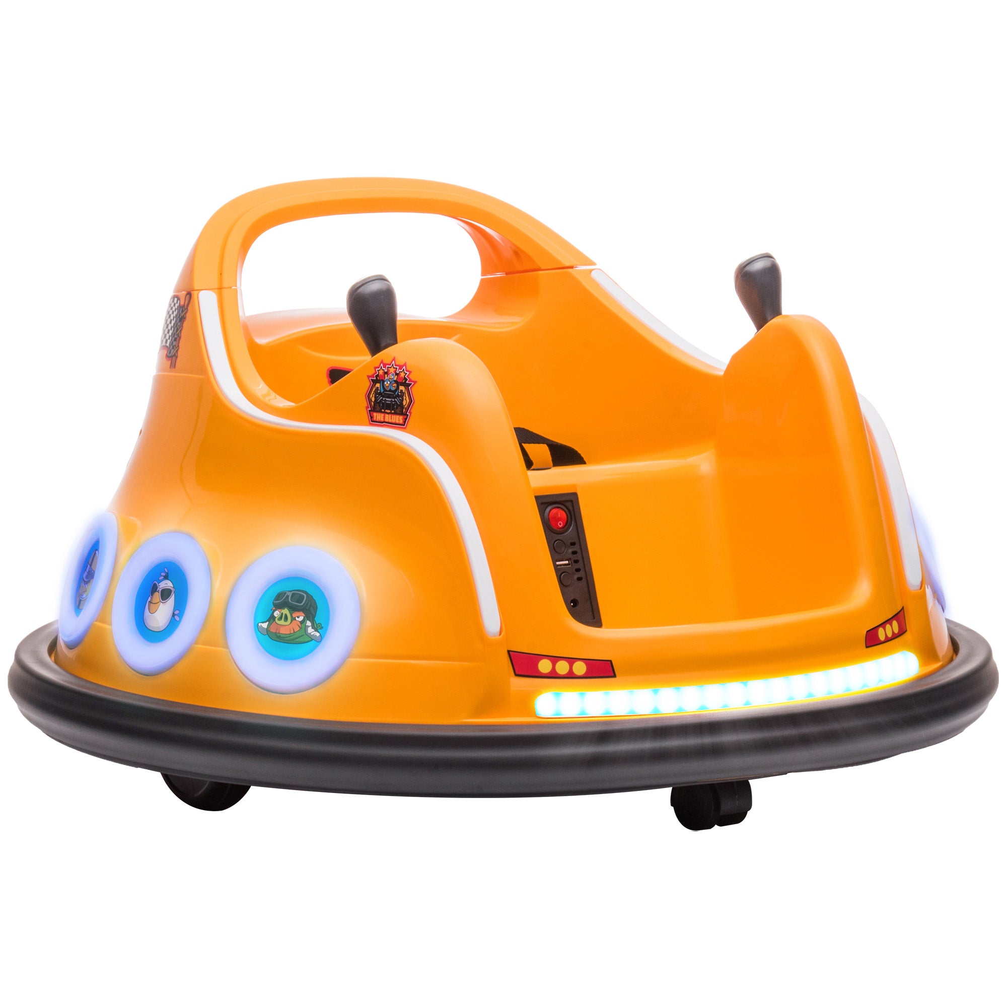 Angry Bird Licensed Waltzer Car, 12V Kids Bumper Car w/ Joysticks, Remote, Music LED Lights - Orange