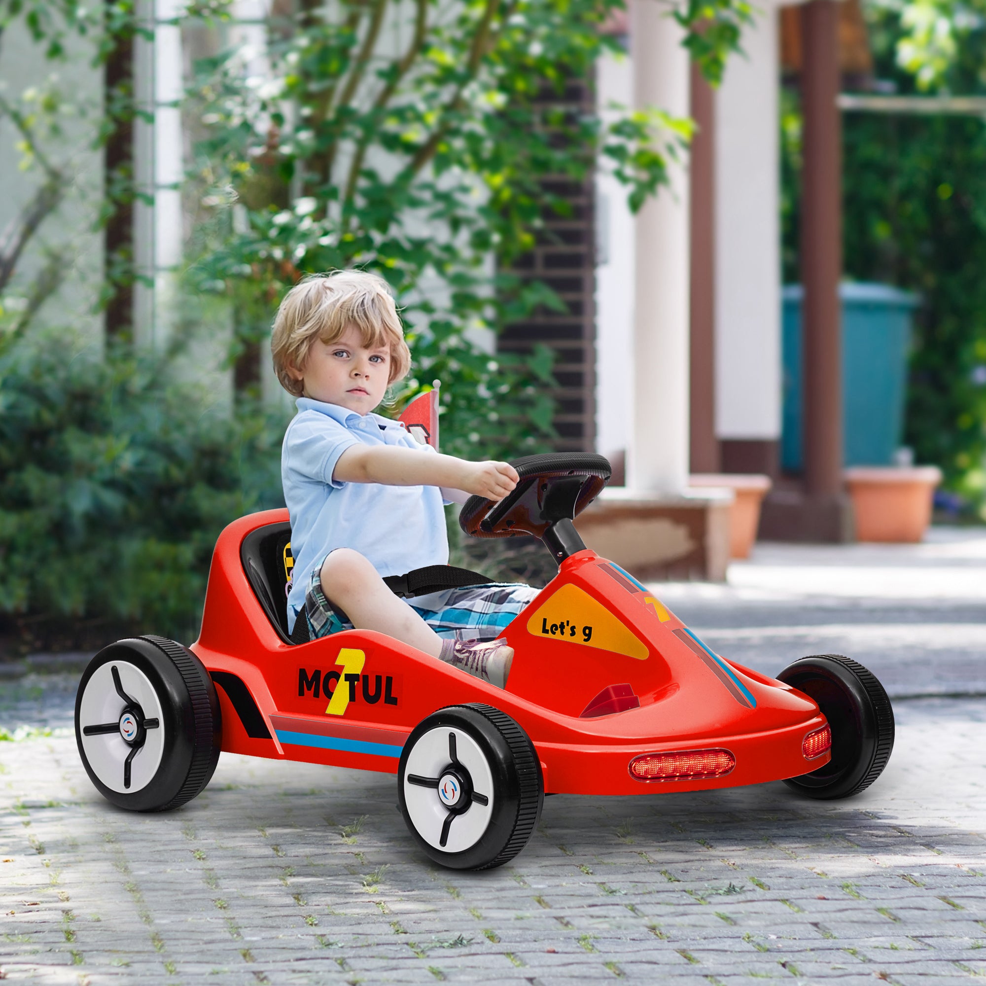 6V Electric Go Kart for Kids with Music, Light, Horn, for 3-5 Years, Red