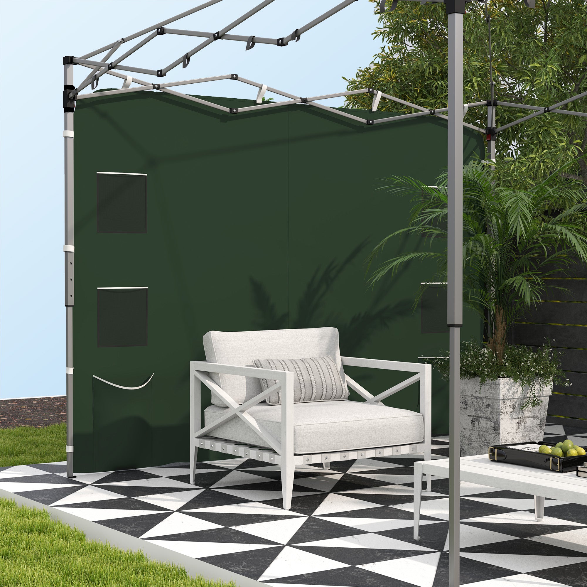 3x3m Gazebo Replacement Sidewall with Pockets & Mesh Bags - Green