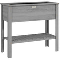 Wooden Raised Garden Bed, Elevated Planter Box with Storage Shelf and Drainage Holes, Raised Planter with Legs, Grey