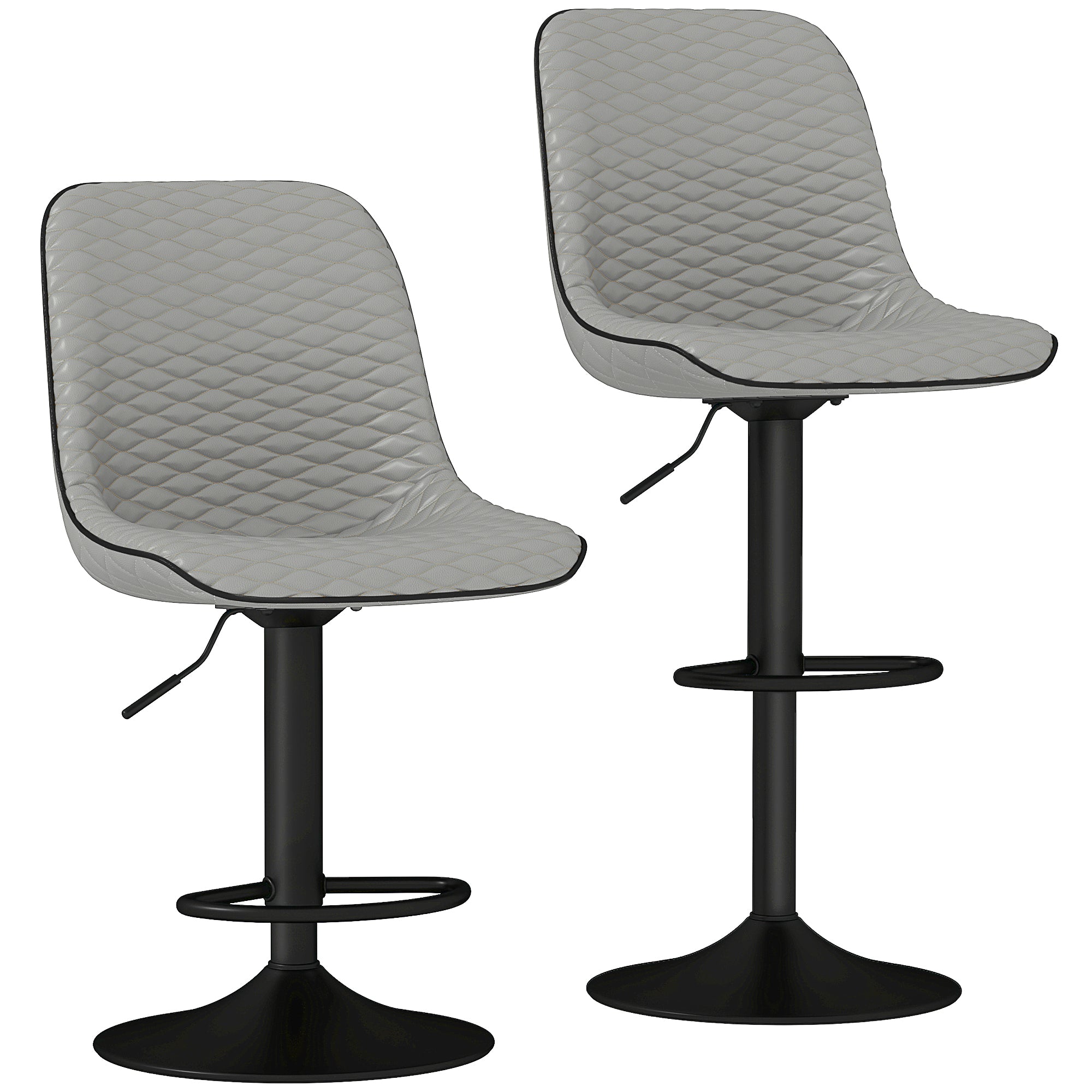 Set of Two Faux Leather Bar Stools - Grey