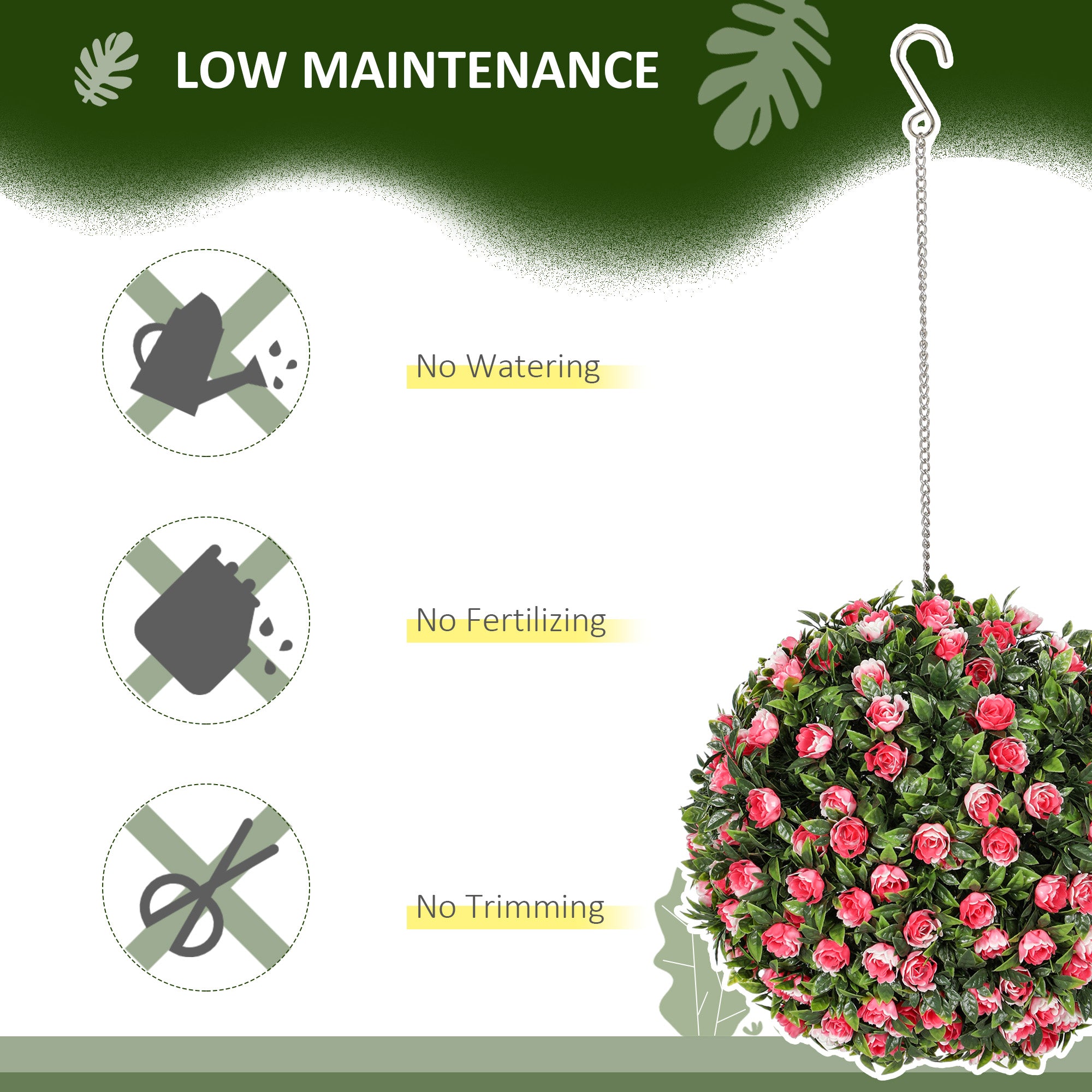 Set of 2 Decorative Artificial Plants, UV-protected Artificial Plant Topiary Rose Balls, Fake Plants for Home Indoor outdoor Decor, 28cm, Pink