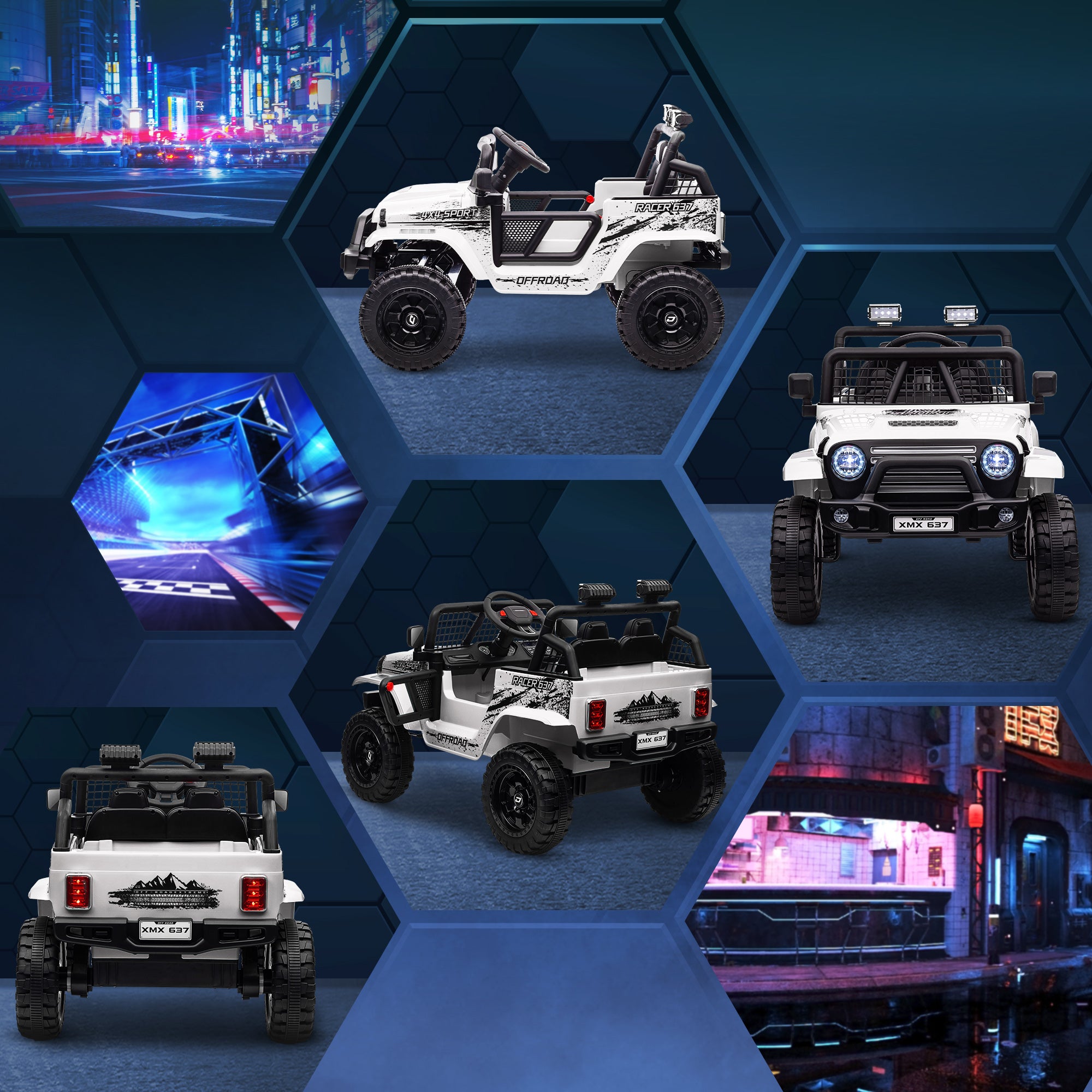 12V Battery Powered Kids Ride-On Car, Electric Truck w/ Spring Suspension, Remote, Music, Horn, Lights, White