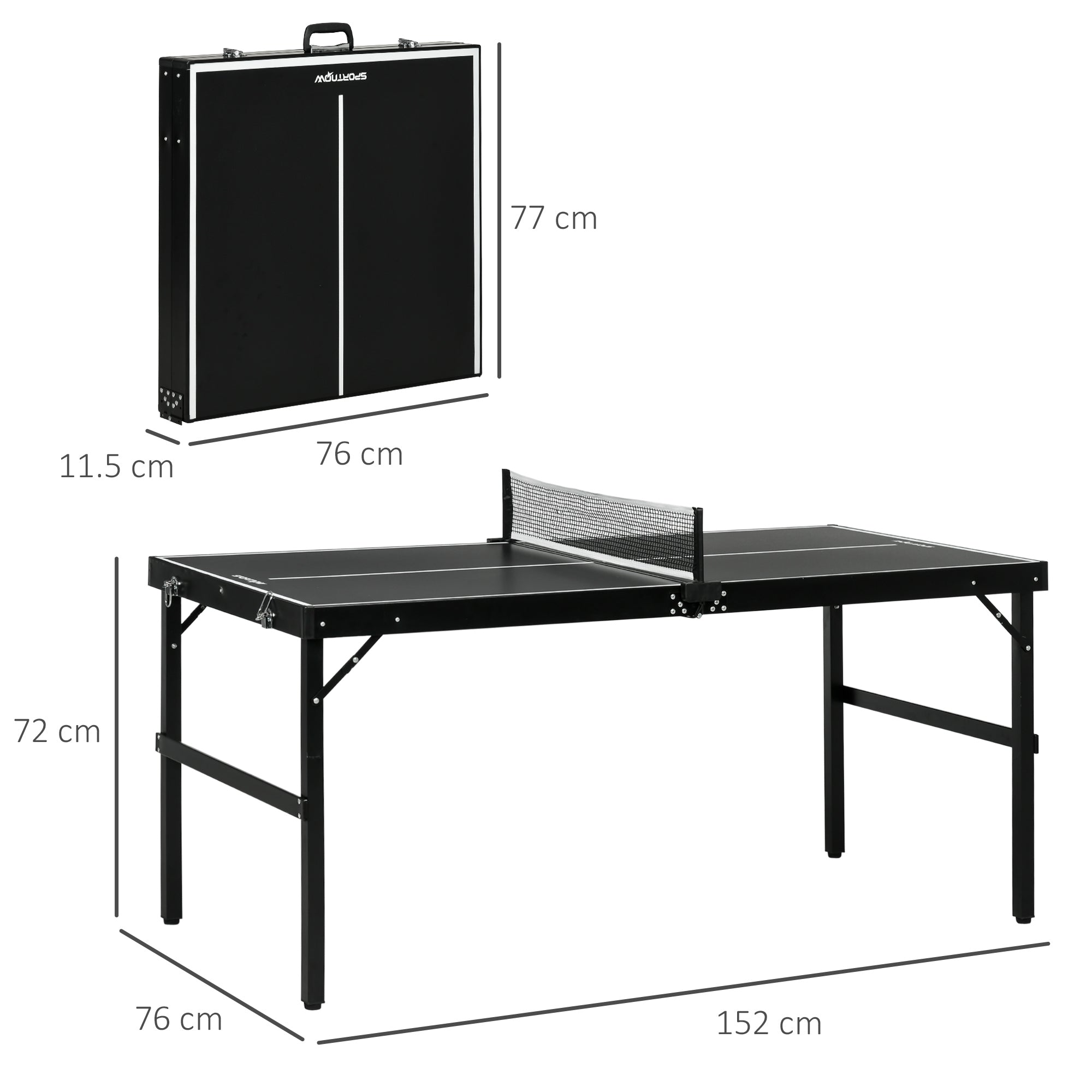 5ft Mini Table Tennis Table, Folding Ping Pong Table with Net and Aluminium Frame, Portable Ping Pong Game Set for Indoor Outdoor Use, Black