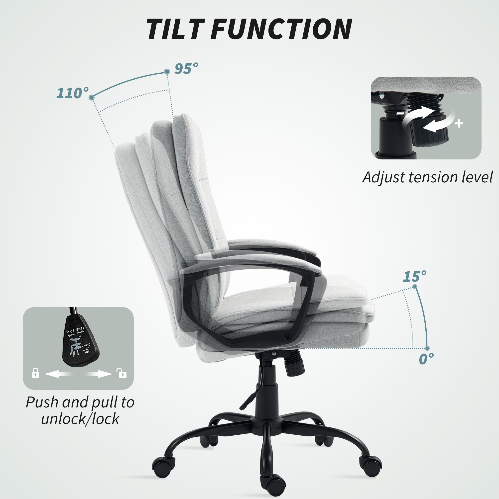 Linen-Look Double-Padded Office Chair - Grey