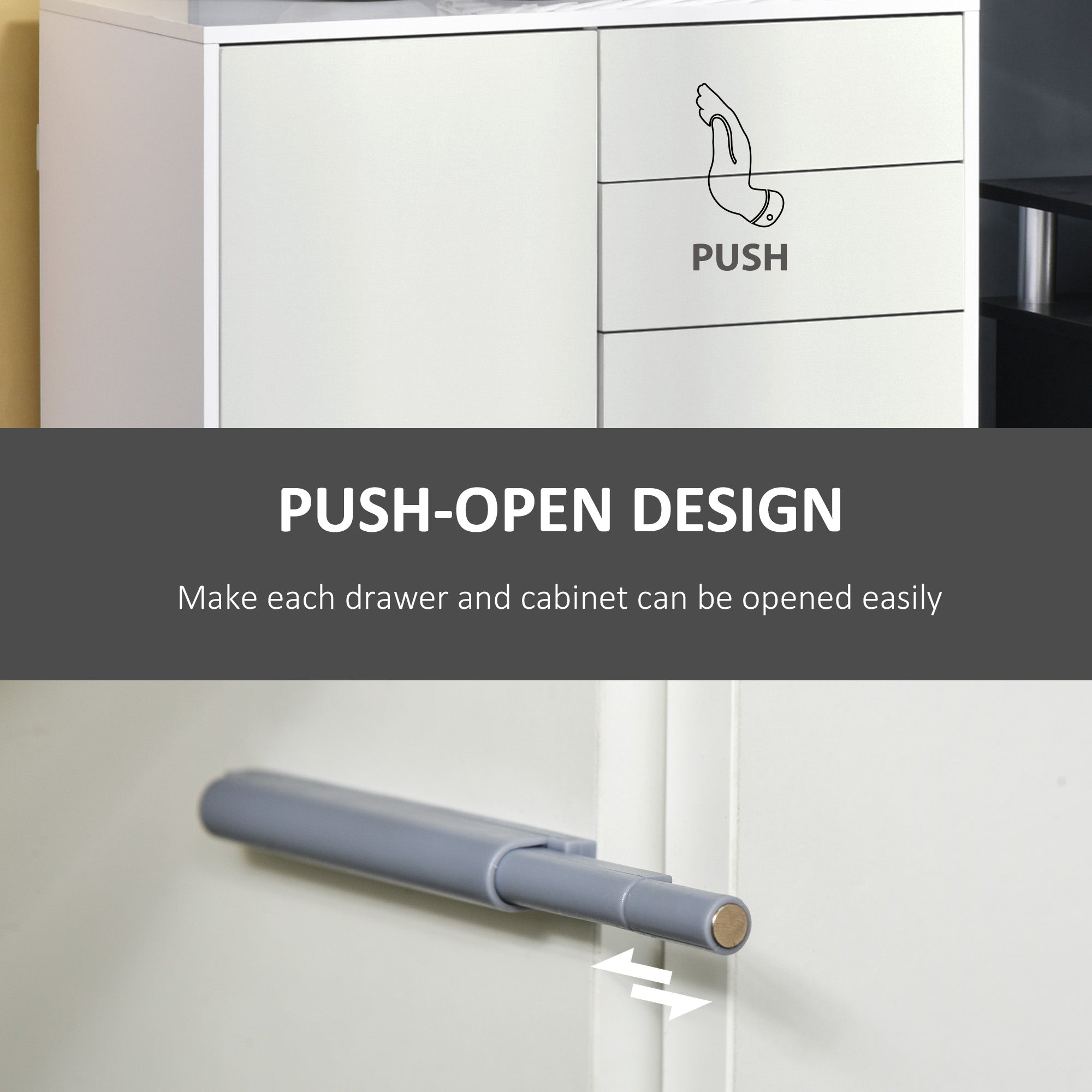 High Gloss Frame Sideboard, Side Cabinet, Push-Open Design with 2 Drawer for Living Room, Bedroom, White