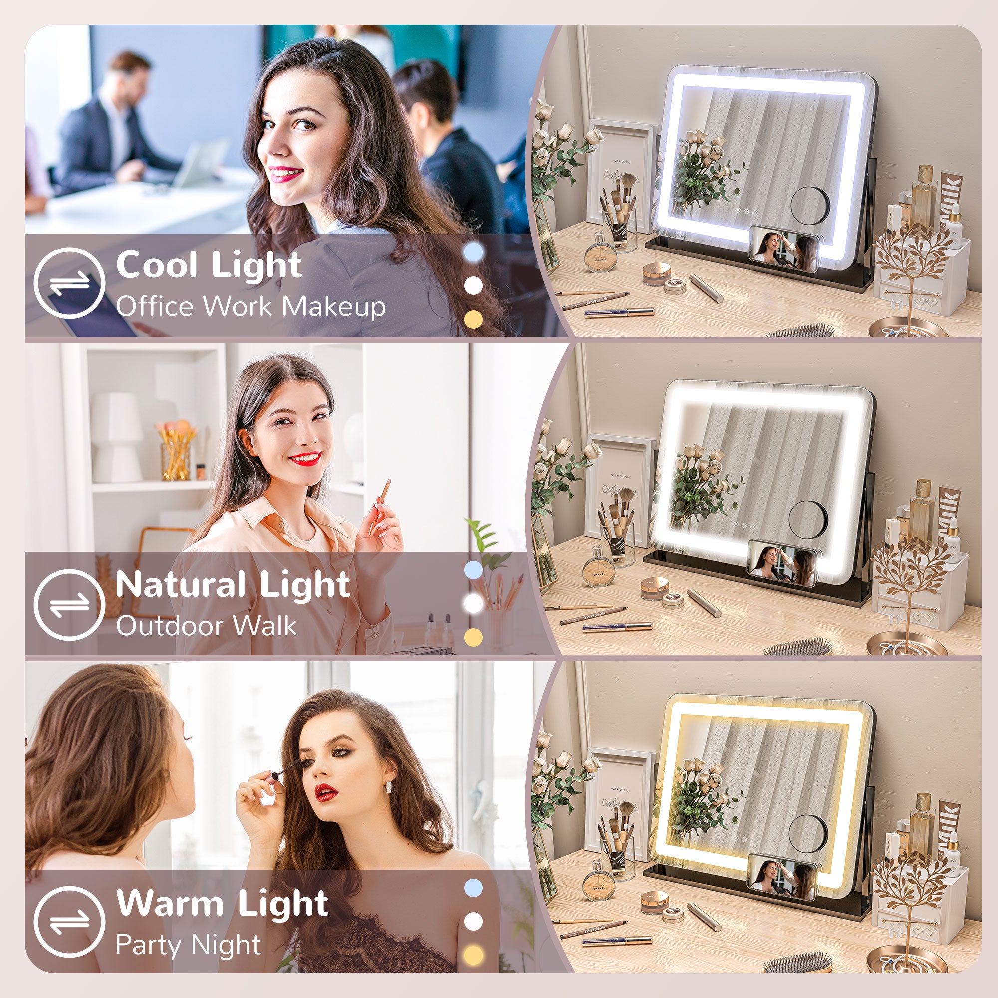 LED Light Tabletop Makeup Mirror, with Adjustable Settings