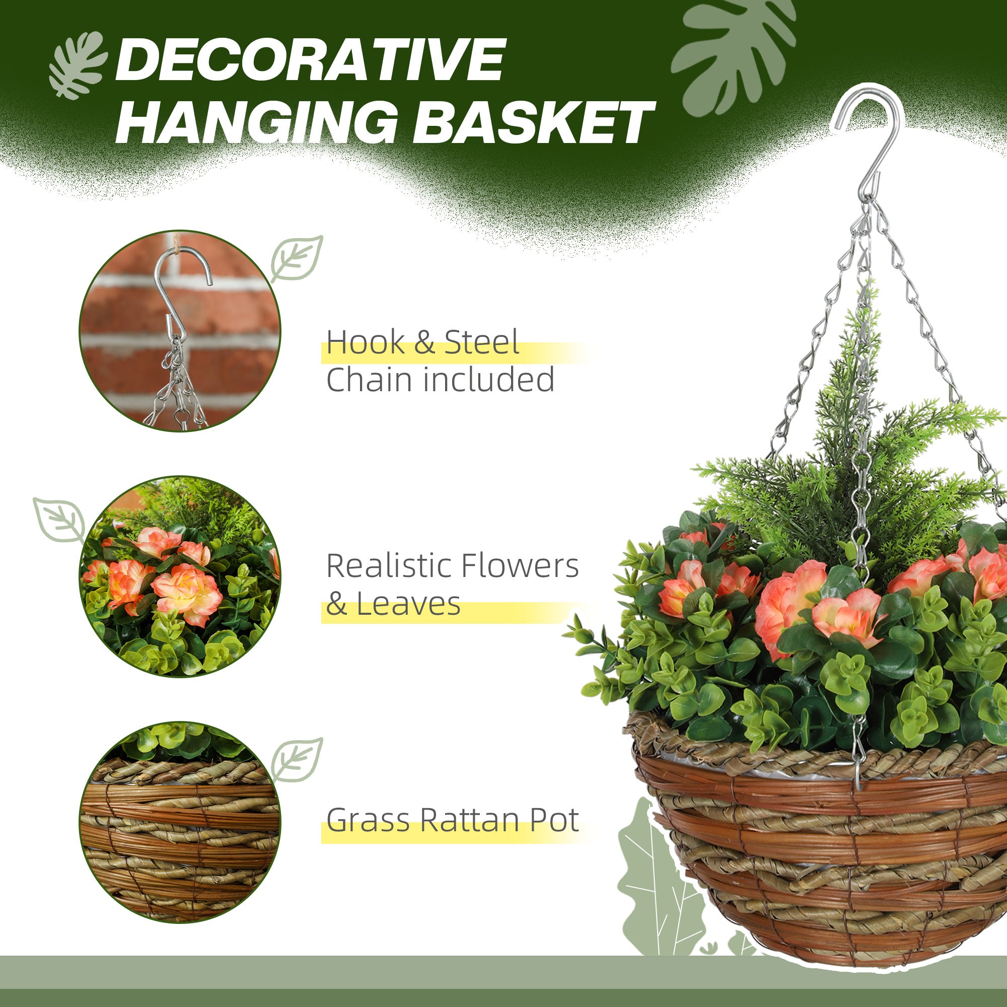 Set of Two Hanging Lisianthus Flower Pots - Orange/Green