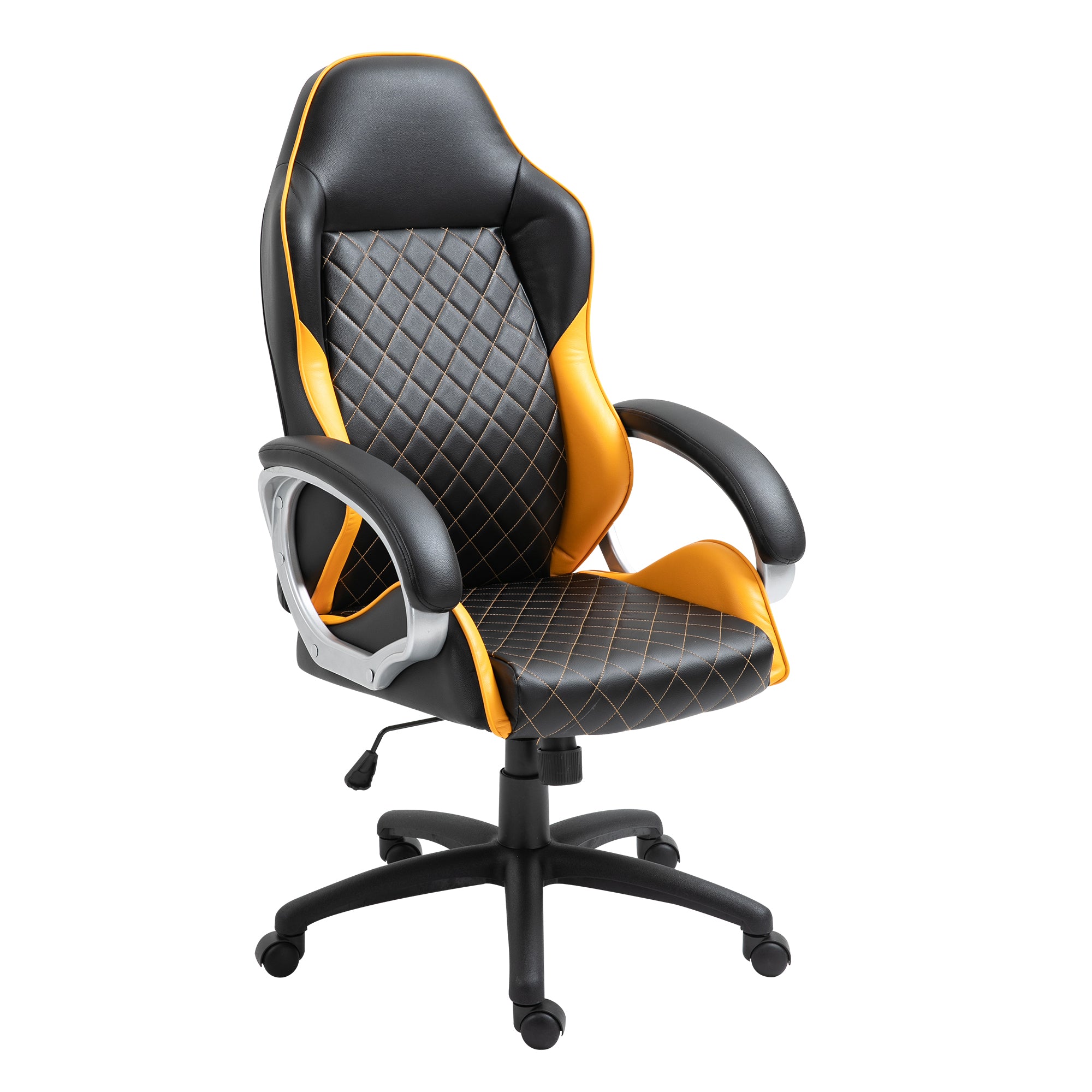 Office Chair Faux Leather Diamond Line High-Back Rocker Swivel Desk Chair Orange