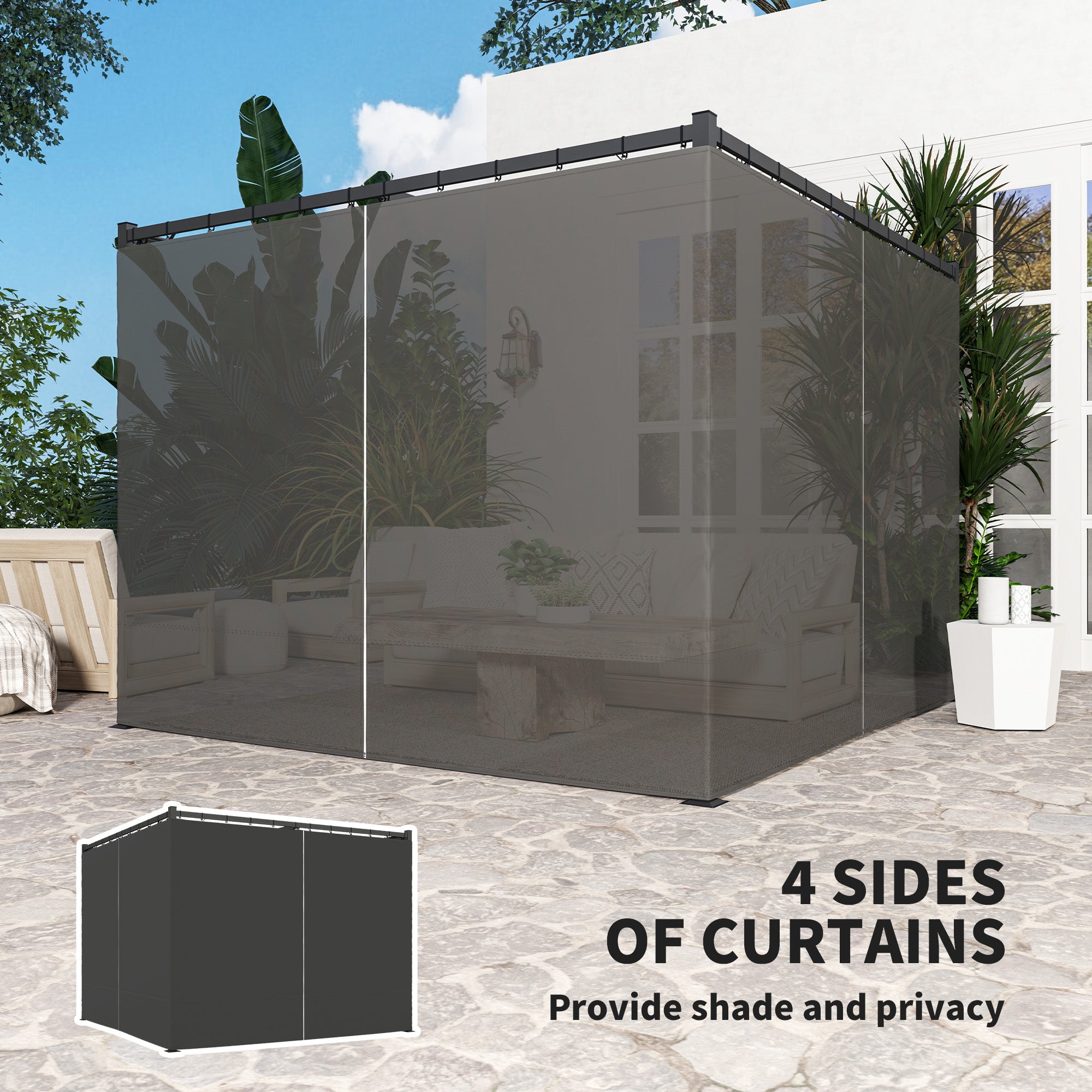 3 x 3m Retractable Pergola with Curtains for Garden, Patio, Deck - Charcoal Grey