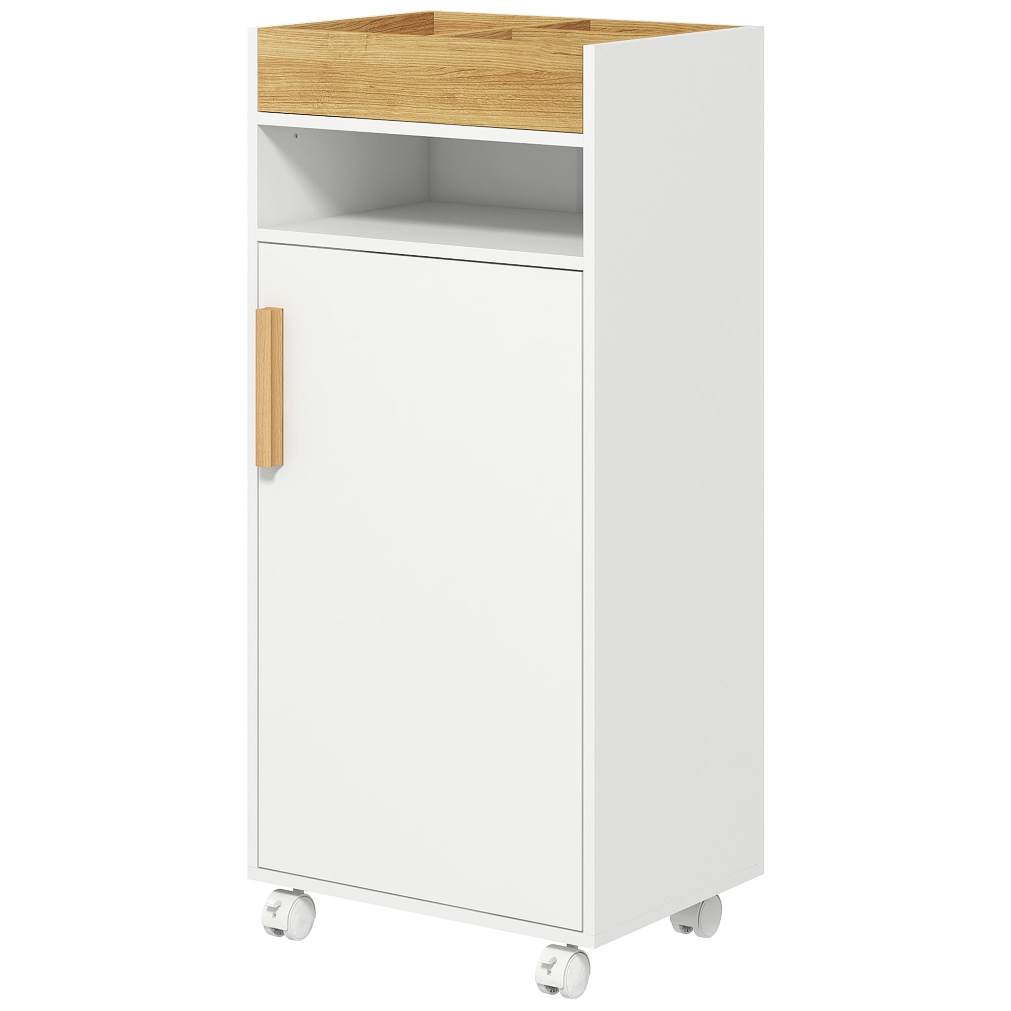 Scandinavian-Style Bathroom Cabinet, with Removable Top Tray - White/Wood Effect