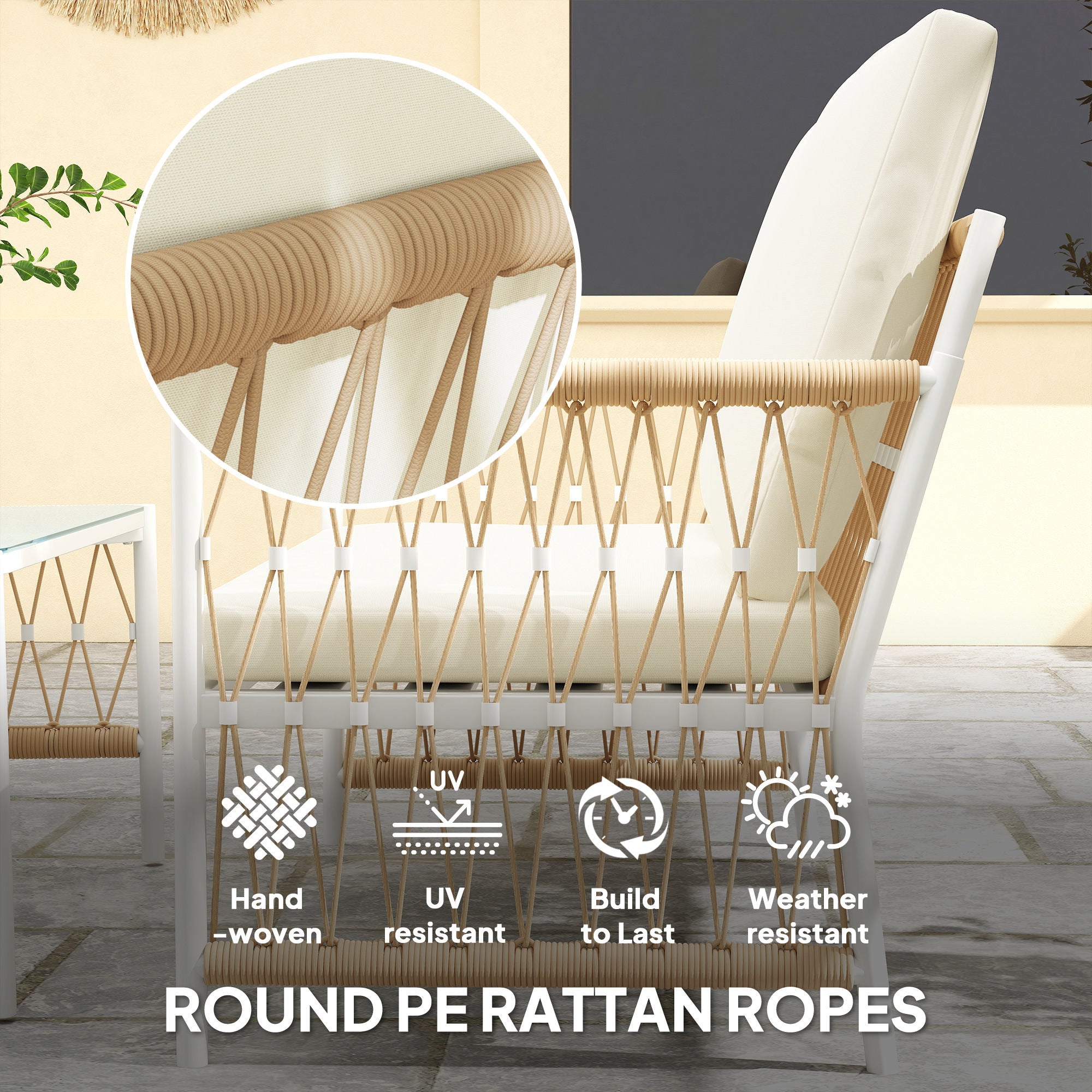 4 Piece Rattan Garden Furniture Set with Cushions - Khaki