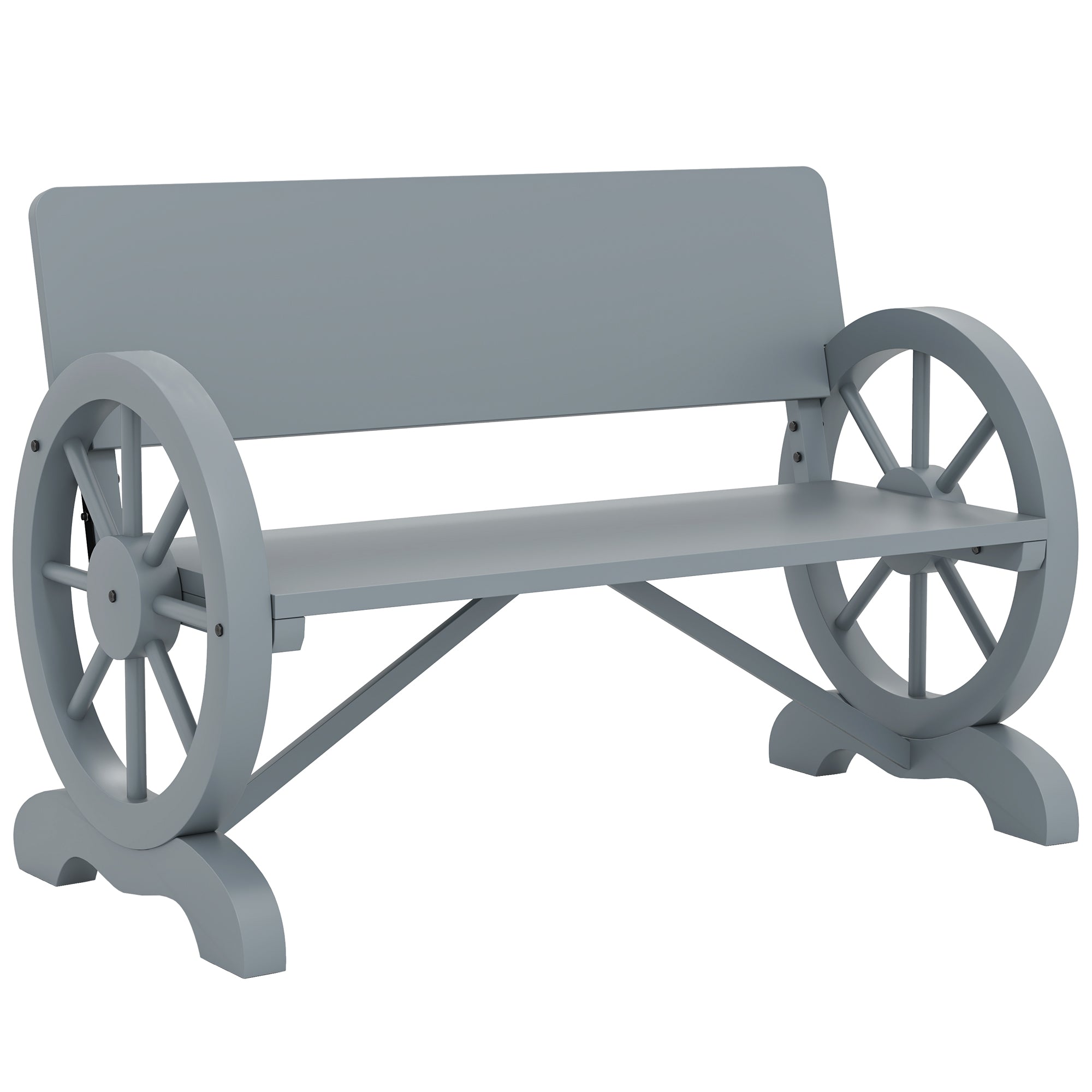 2 Seater Fir Wood Outdoor Garden Wagon Wheel Bench Grey
