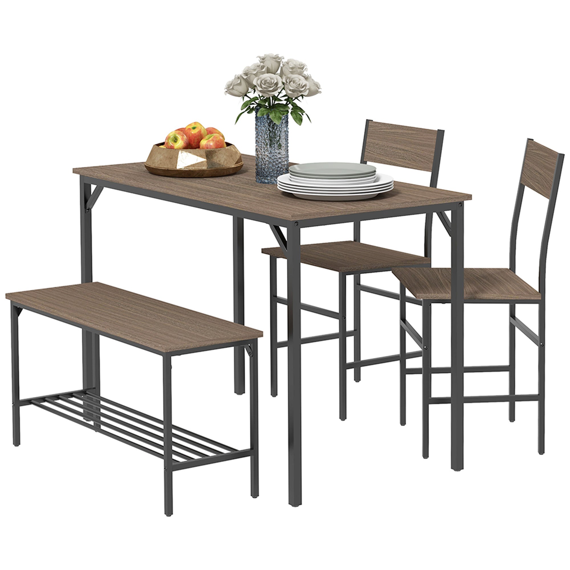 Four-Piece Dining Set, With Table, Chairs and Bench