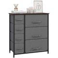 7-Drawer Chest of Drawers with Fabric Drawers and Metal Frame, Adjustable Feet - Dark Grey