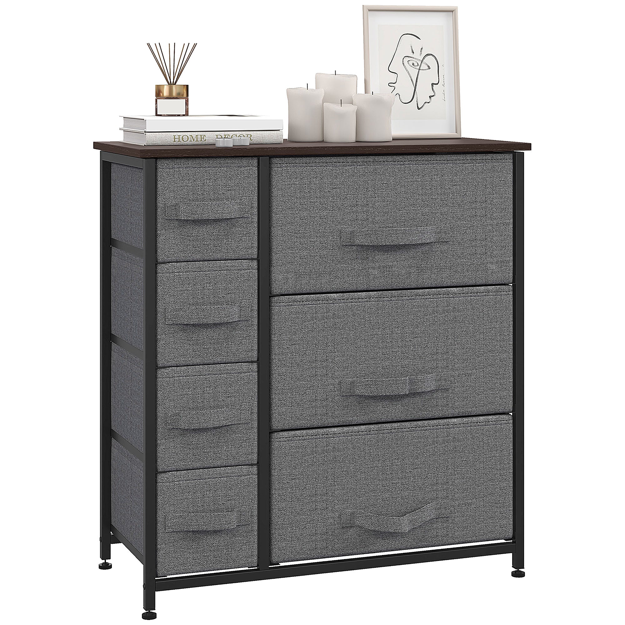 Chest of Drawers with 7 Drawers, Fabric Drawers with Large Storage Space, Drawers Dresser with Metal Frame, Adjustable Feet for Bedroom Living Room, Dark Grey