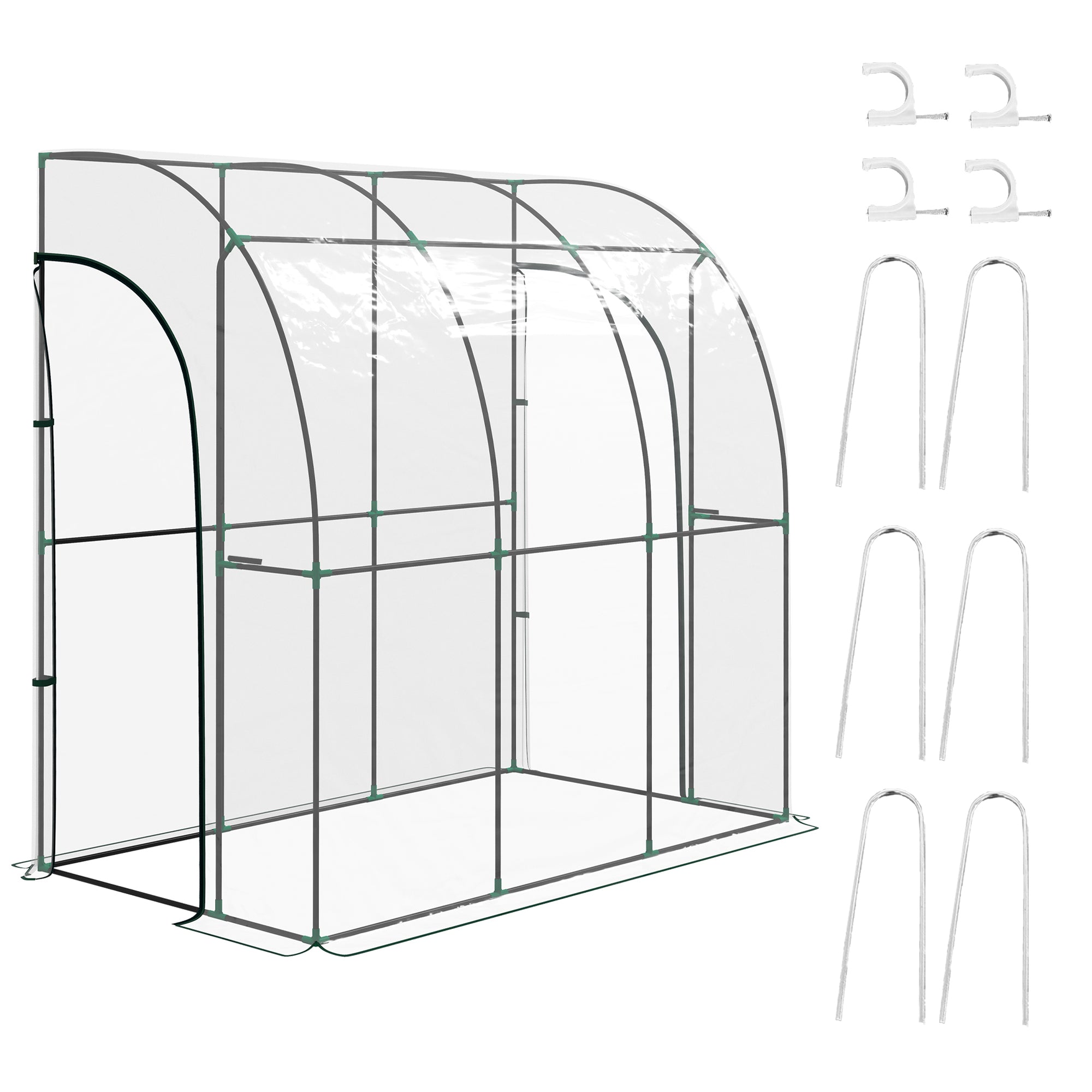 214cm x 118cm Walk-In Lean To Greenhouse, with Accessories