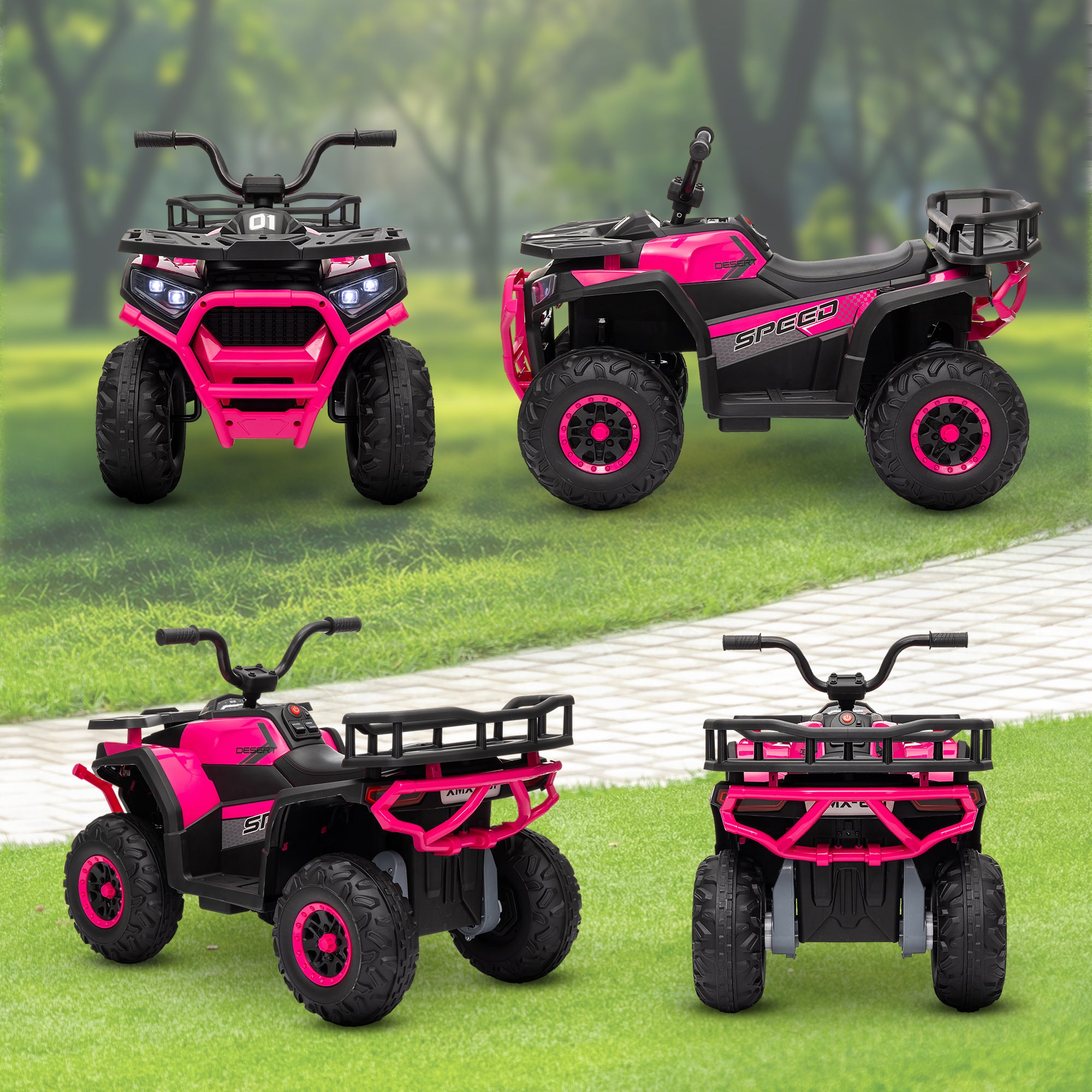 12V Kids Electric Ride on ATV, Battery Powered Quad Bike w/ Spring Suspension, Forward Backward, Storage Basket - Pink