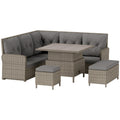 6-Piece Outdoor PE Rattan Garden Sectional Sofa Set with Cushions & Liftable Coffee Table - Light Grey