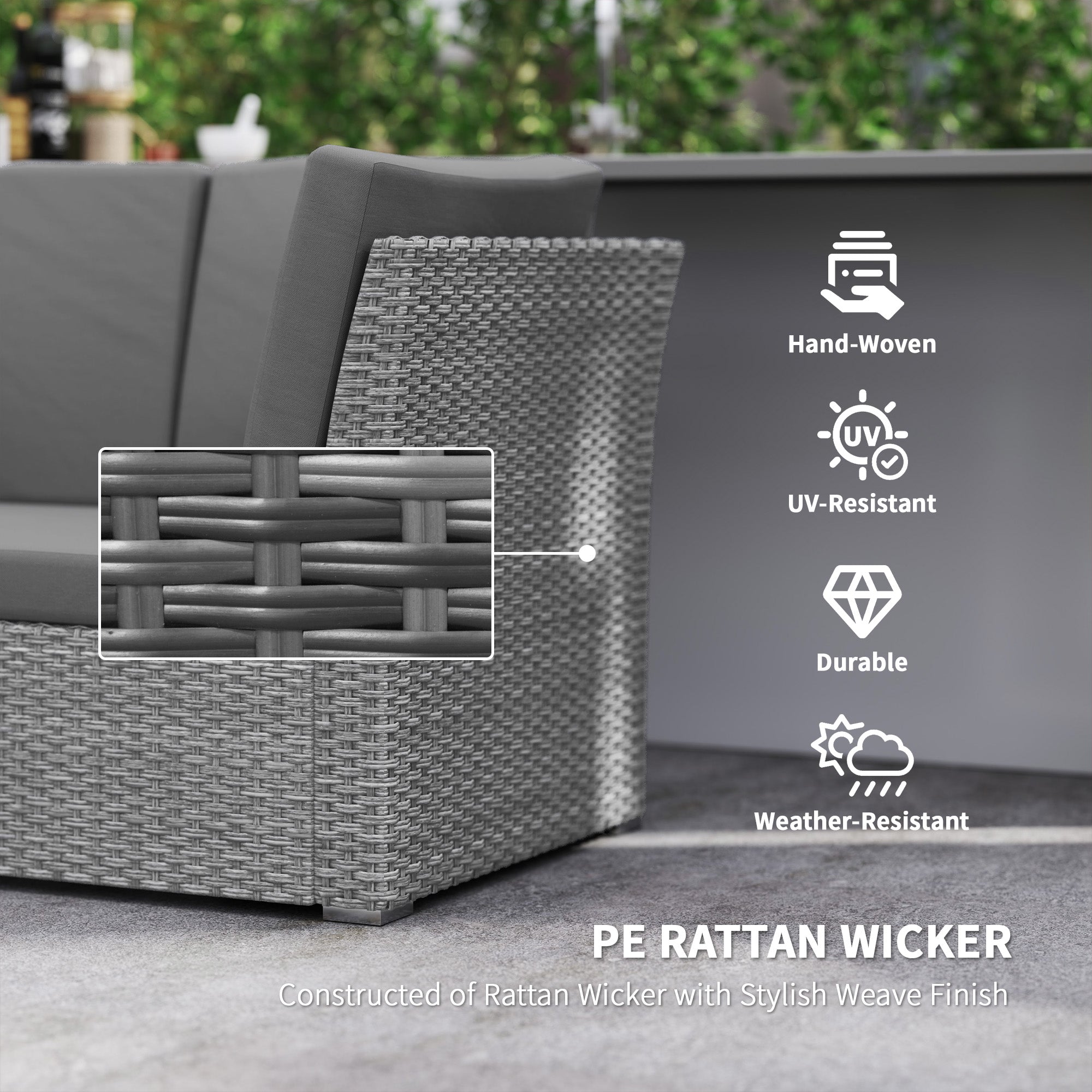 Seven-Piece Rattan Garden Sofa Set, with Expanding Table - Light Grey