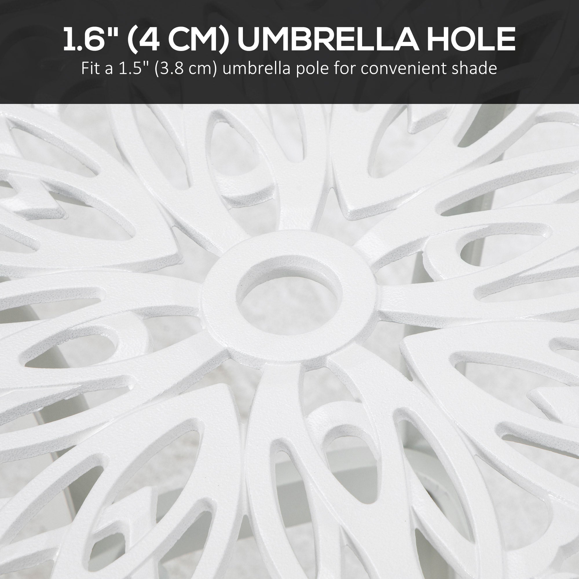 Cast Aluminium Square Bistro Table with Umbrella Hole for Balcony - White