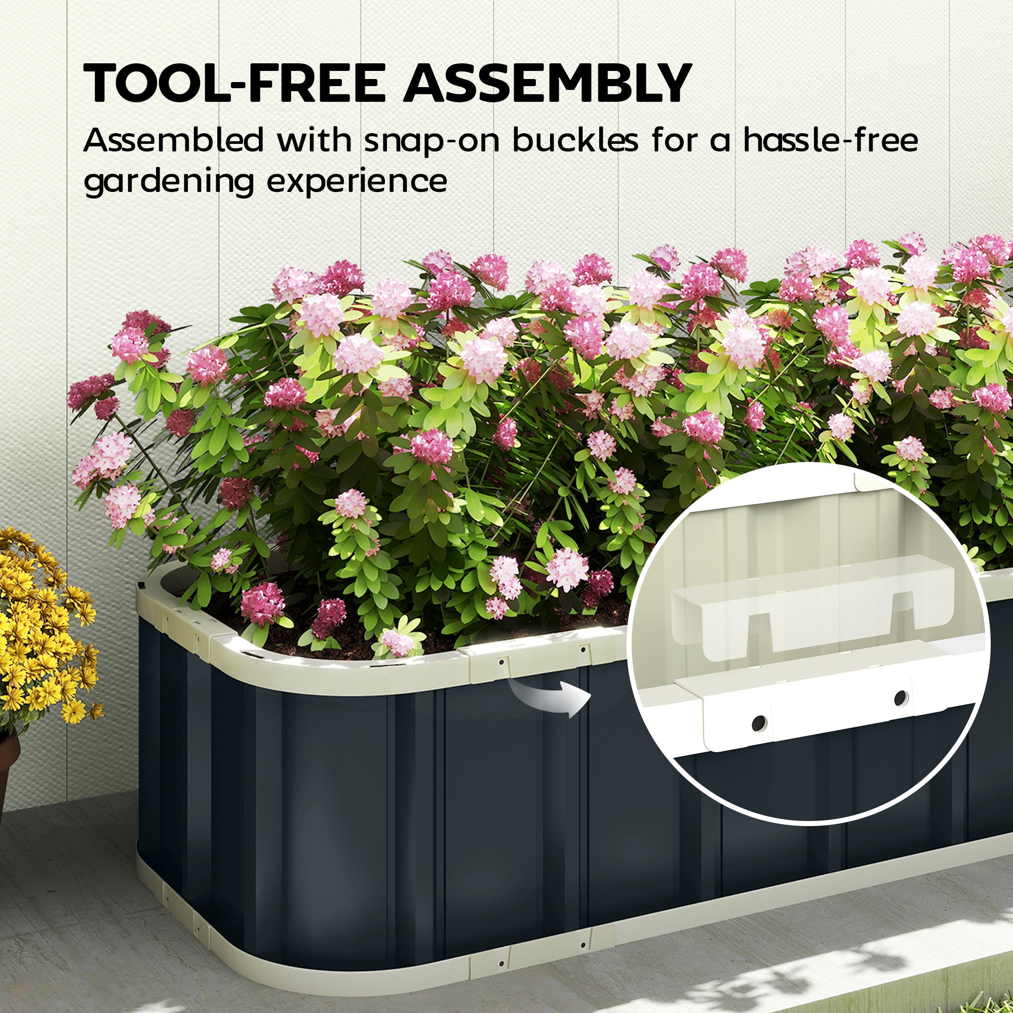 Galvanised Raised Garden Bed, 4.5 x 2 x 1 ft Metal Planter with Gloves and Folded Edging, Dark Grey