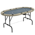 8 Player Folding Poker Table with Cup Holders and Cushion Edge - Brown and Blue
