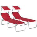Outdoor Foldable Sun Lounger Set of 2, 4 Level Adjustable Backrest Reclining Sun Lounger Chair with Angle