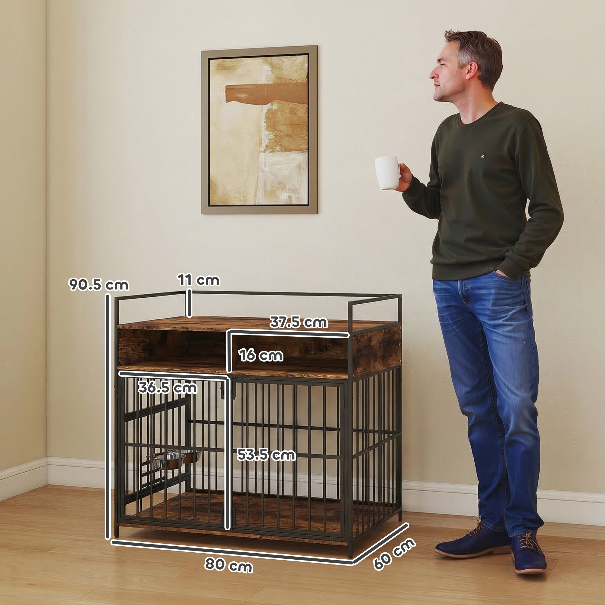 Dog Crate Furniture, Dog Cage with Rotatable Feeding Station and Storage Shelves, End Side Table Indoor Pet Kenne