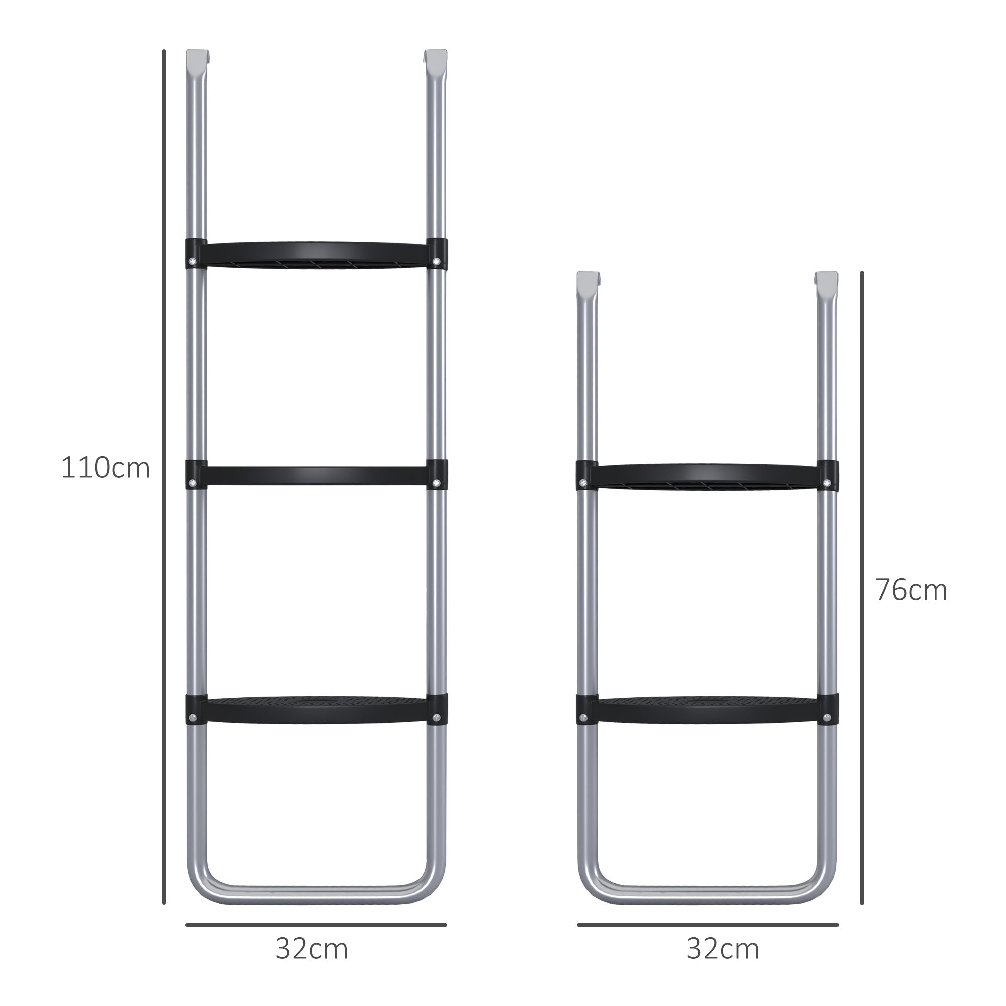 Galvanised Steel Trampoline Ladder, 2 Steps/3 Steps Outdoor Trampoline Accessories for 6ft, 8ft, 10ft, 12ft, 13ft, 14ft, 16ft Trampoline, 110L x 32Wcm, Silver Tone