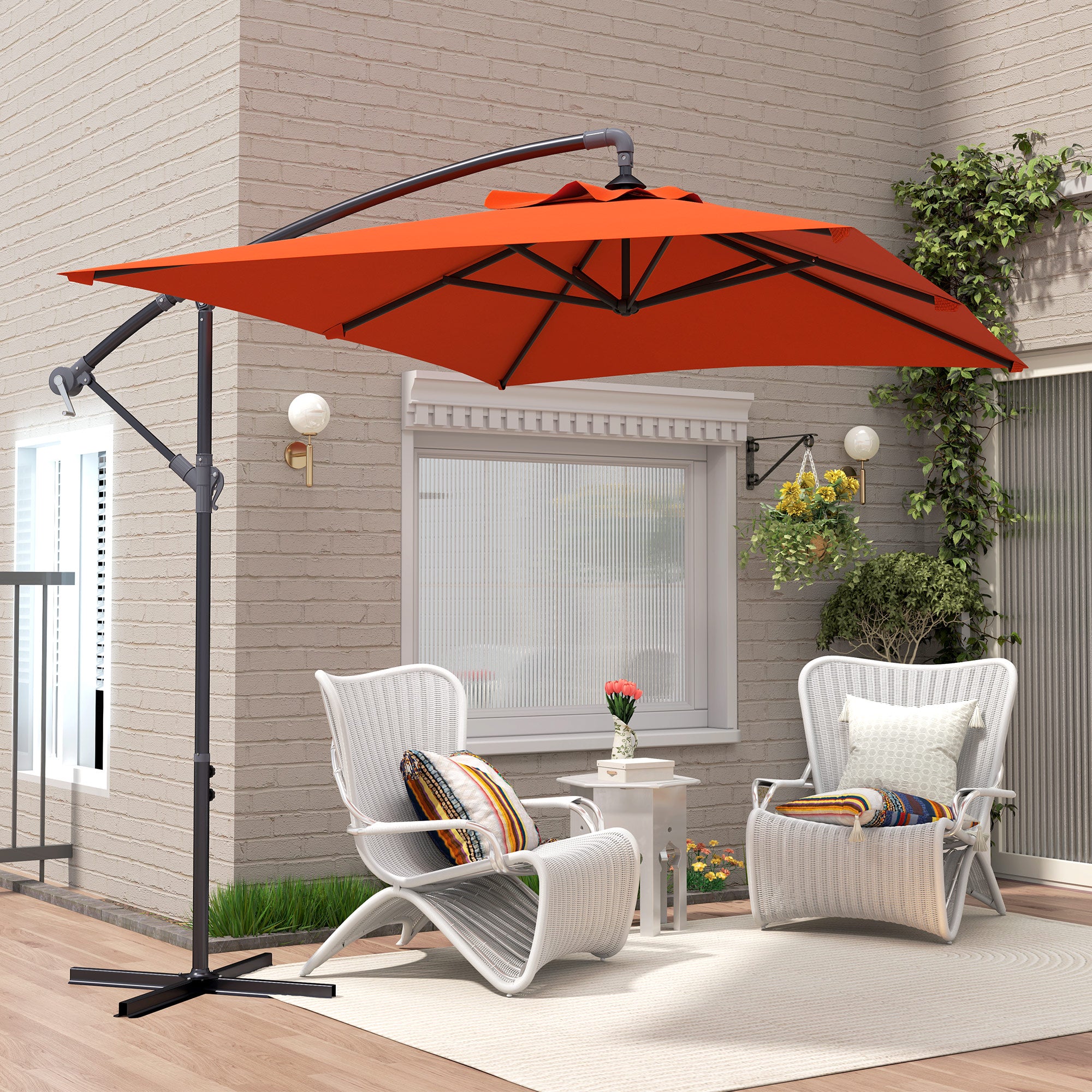 3 Metre Cantilever Parasol with Cross Base - Orange Steel Frame