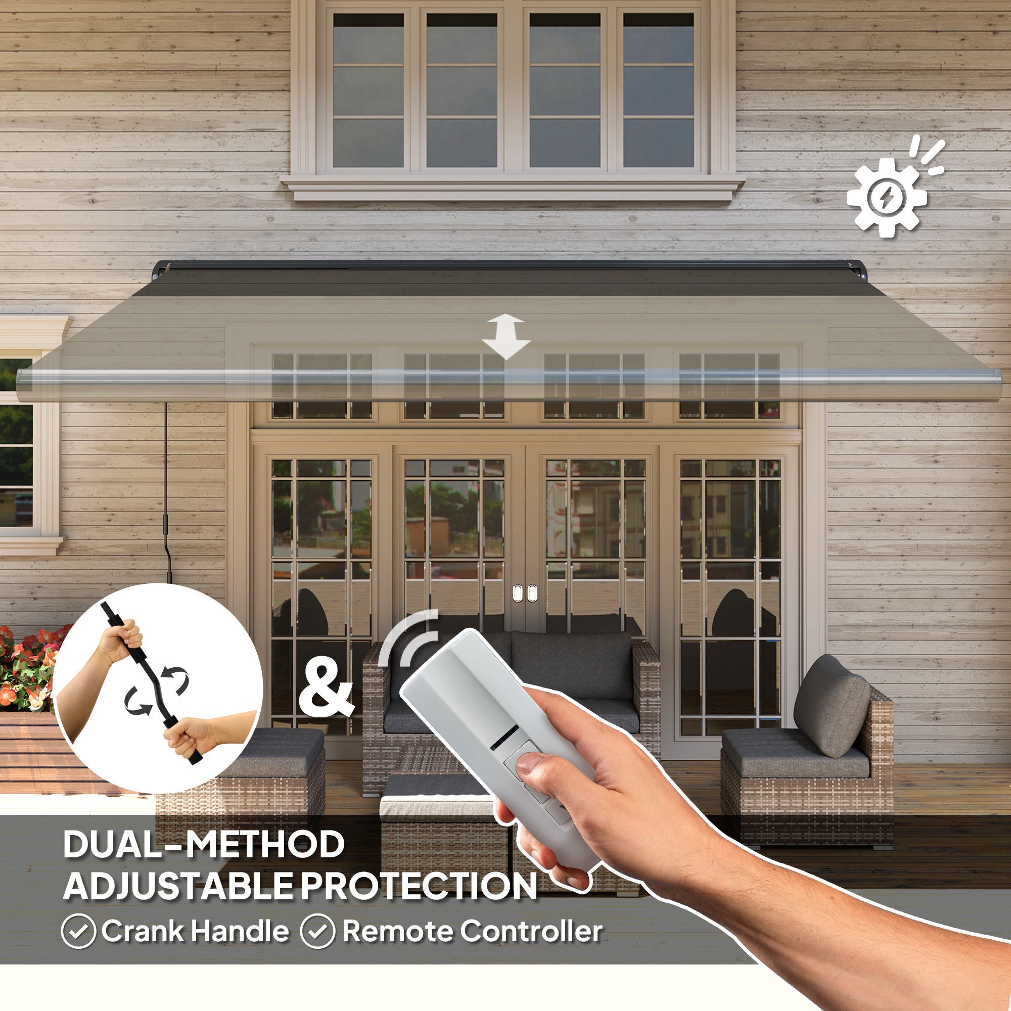 4 Metre Full Cassette Electric Retractable Awning Set - Dark Grey