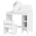 Kids Dressing Table with Mirror, Stool, Kids Vanity Table with Shelves, for Ages 3-8 Years, White