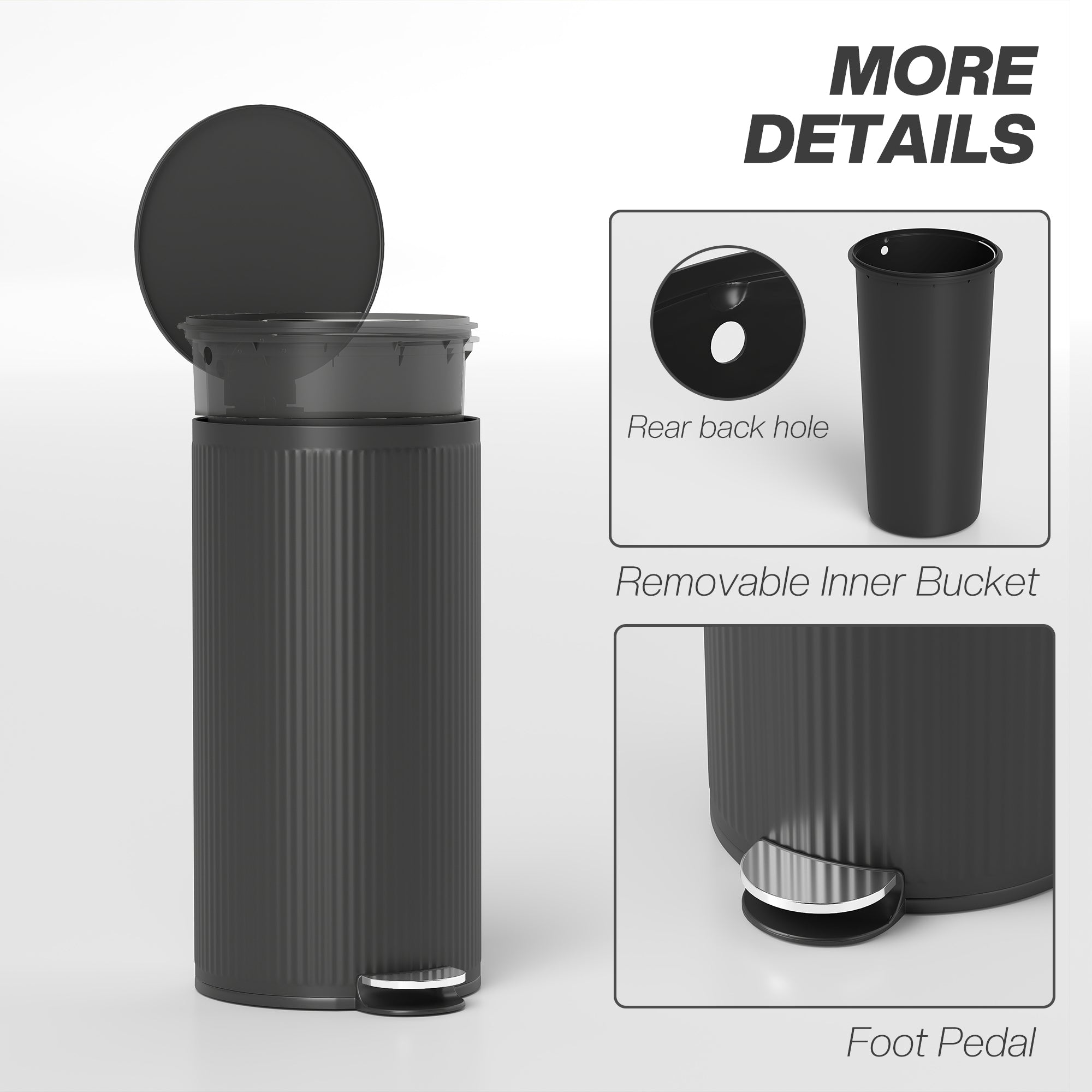 Kitchen Bin, 30 Litre Pedal Rubbish Bin with Removable Bucket, Black