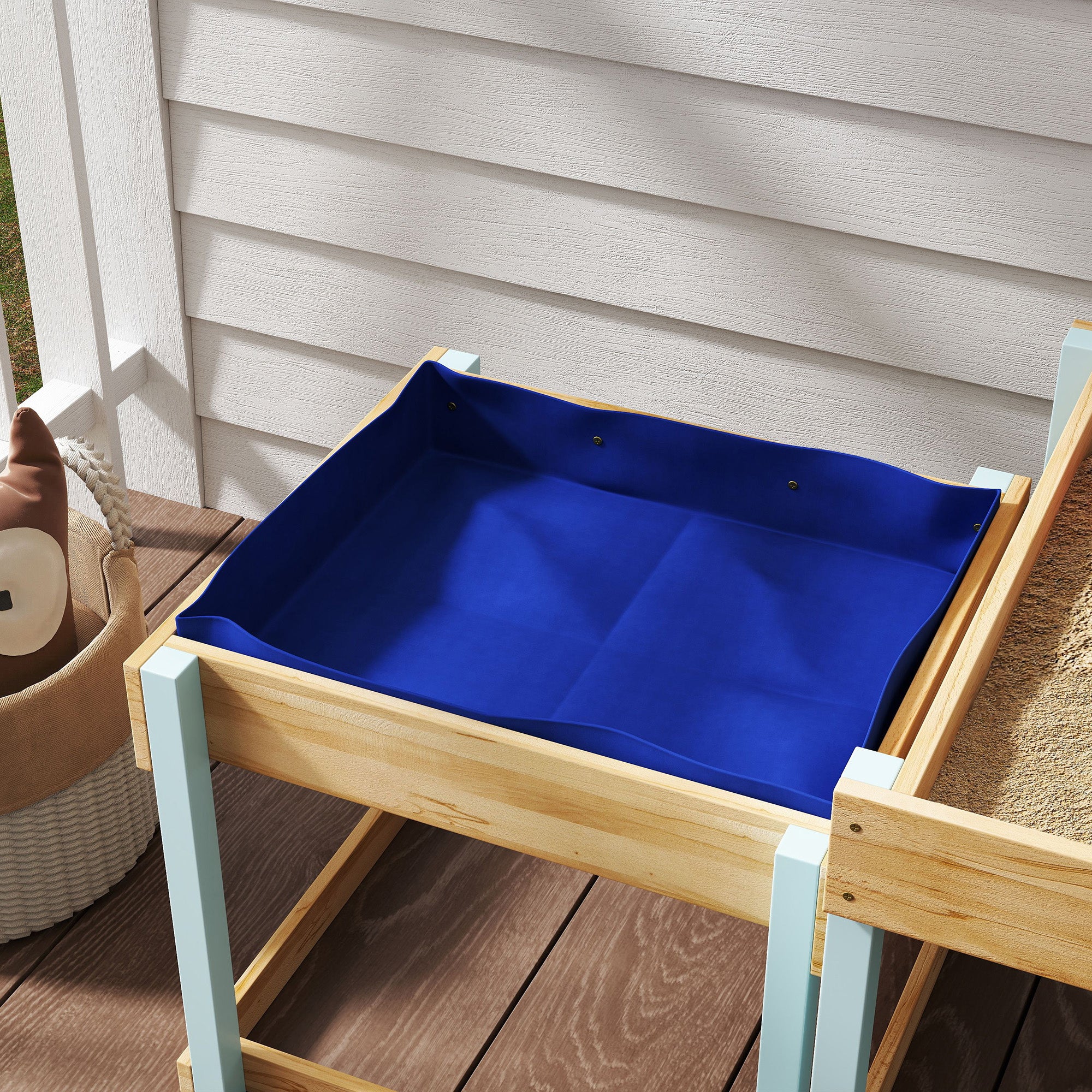 2 PCS Wooden Outdoor Sand and Water Play Tables with Bottom Liner for Kids Aged 3-8 Years Old, Natural Wood Finish