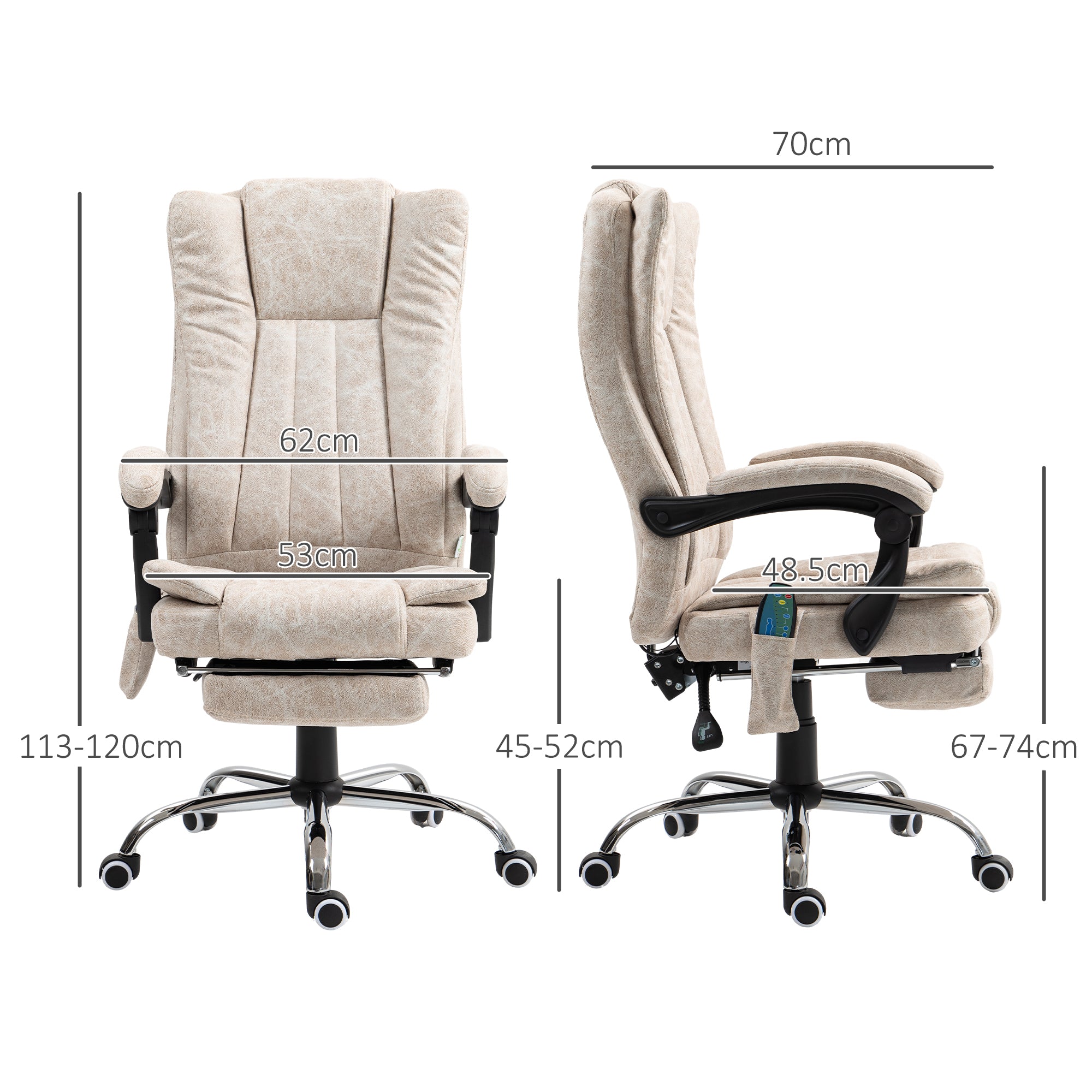 Vibrating Massage Office Chair with Heat, Desk Chair with Height Adjustable and Footrest, Cream White