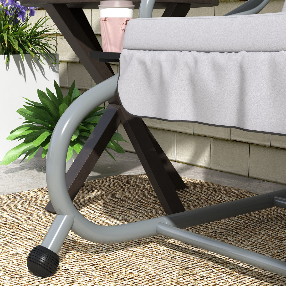 Three-Person Garden Swing Chair with Adjustable Canopy - Light Grey
