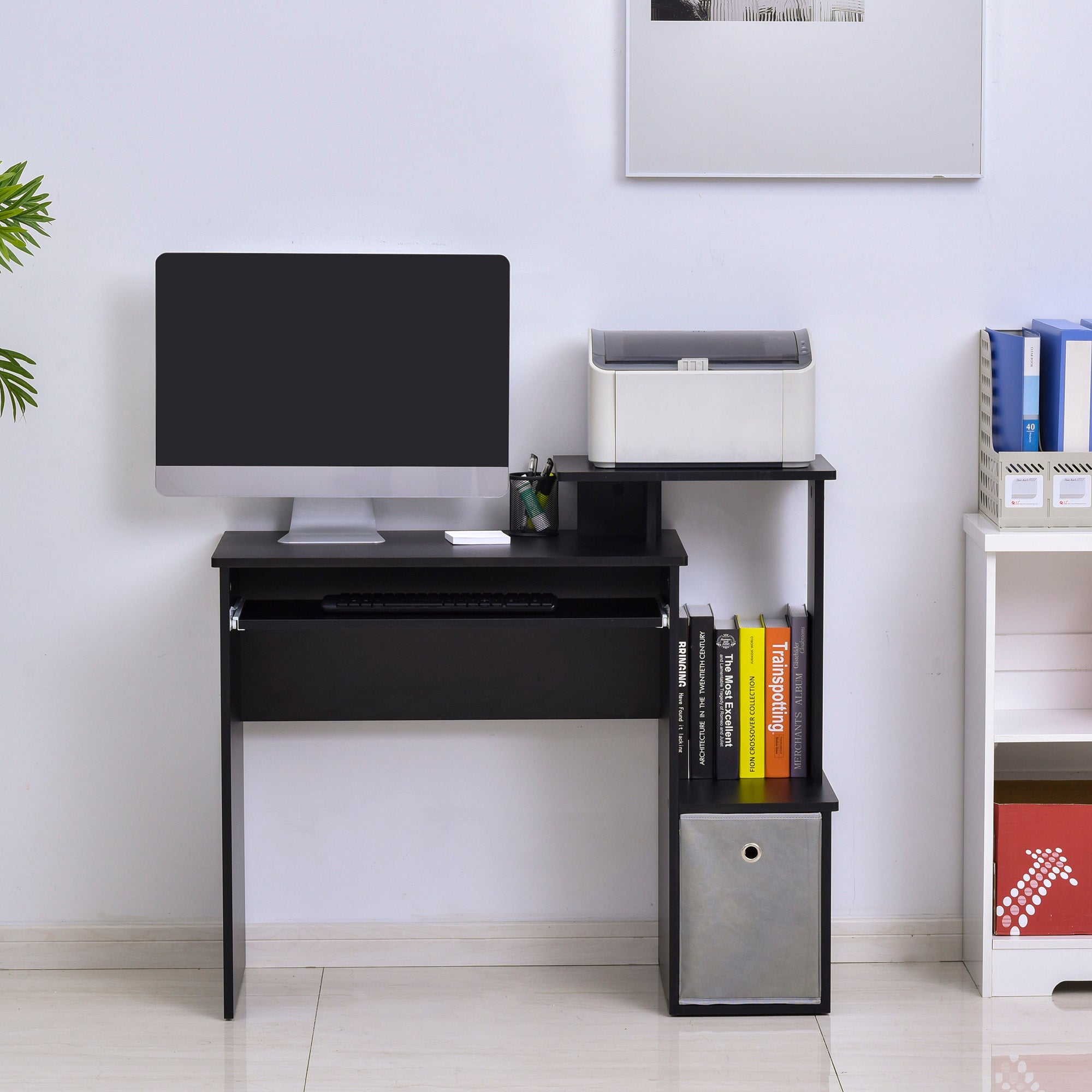 Computer Desk with Sliding Keyboard Tray Storage Drawer Shelf Home Office Workstation Black