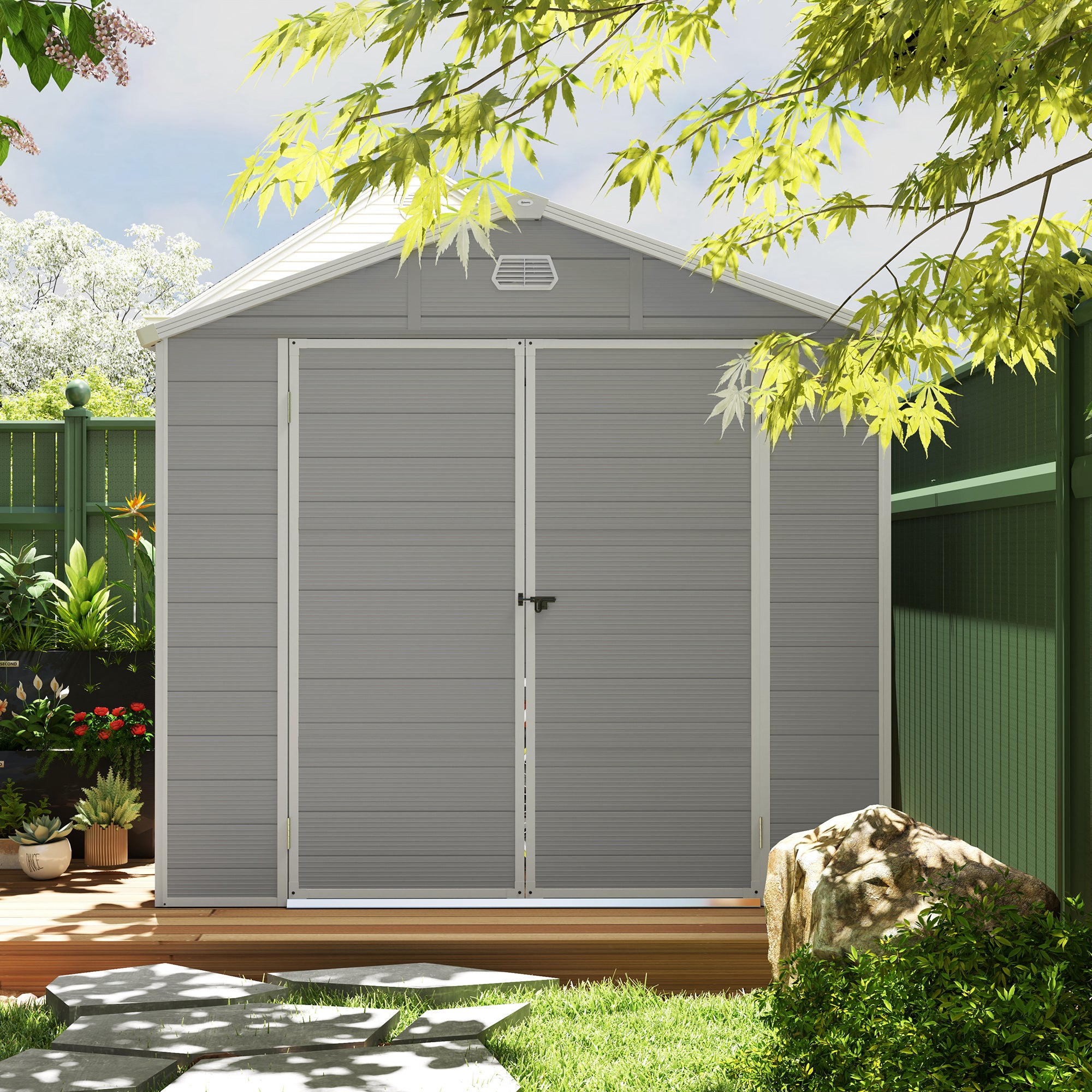 7.9ft x 6.2ft Aluminium Frame Garden Shed with Foundation - Light Grey