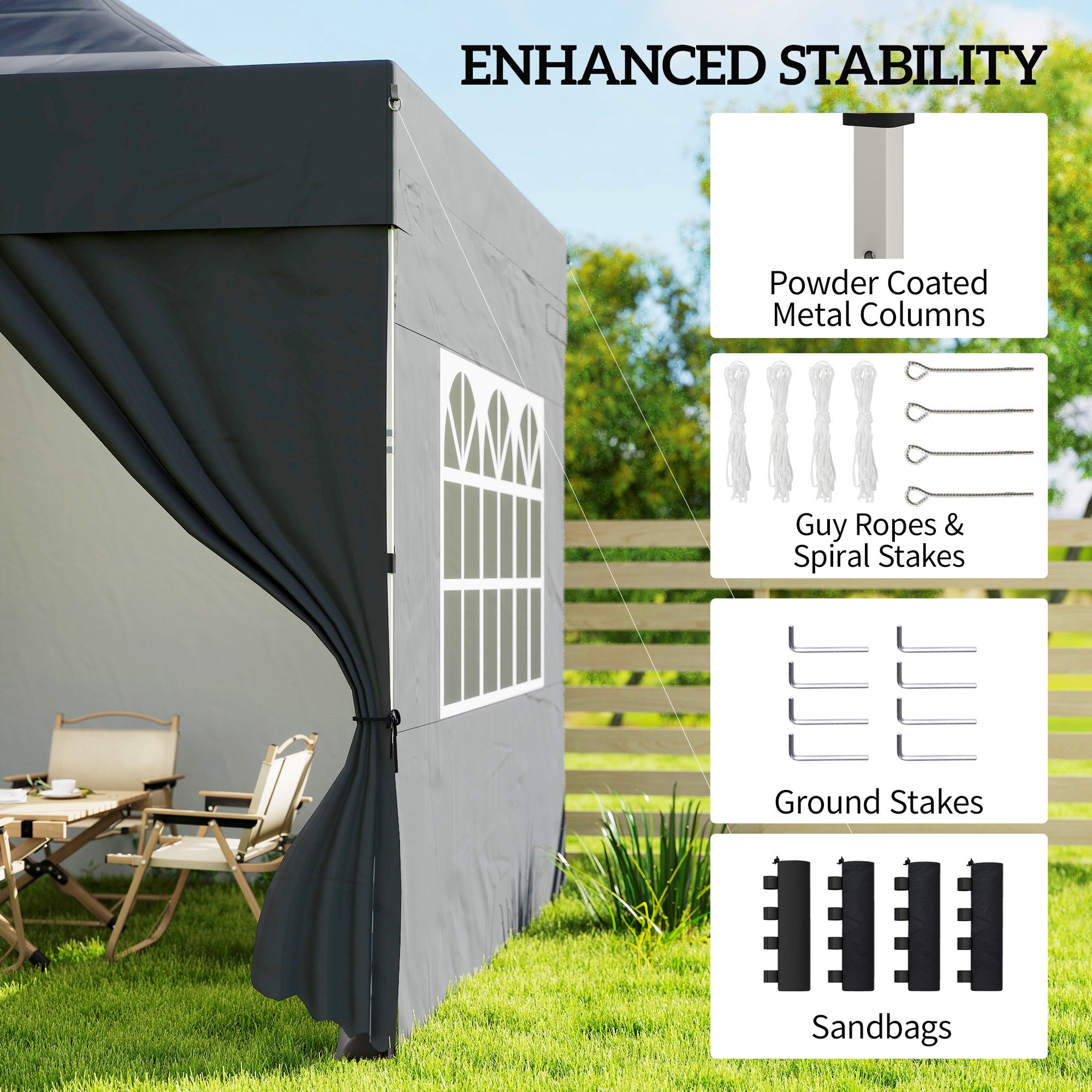 3 x 3 m Pop Up Gazebo with Sidewalls, UPF50+ Heavy Duty Garden Party Tent Marquee with Wheeled Carry Bag, Dark Grey