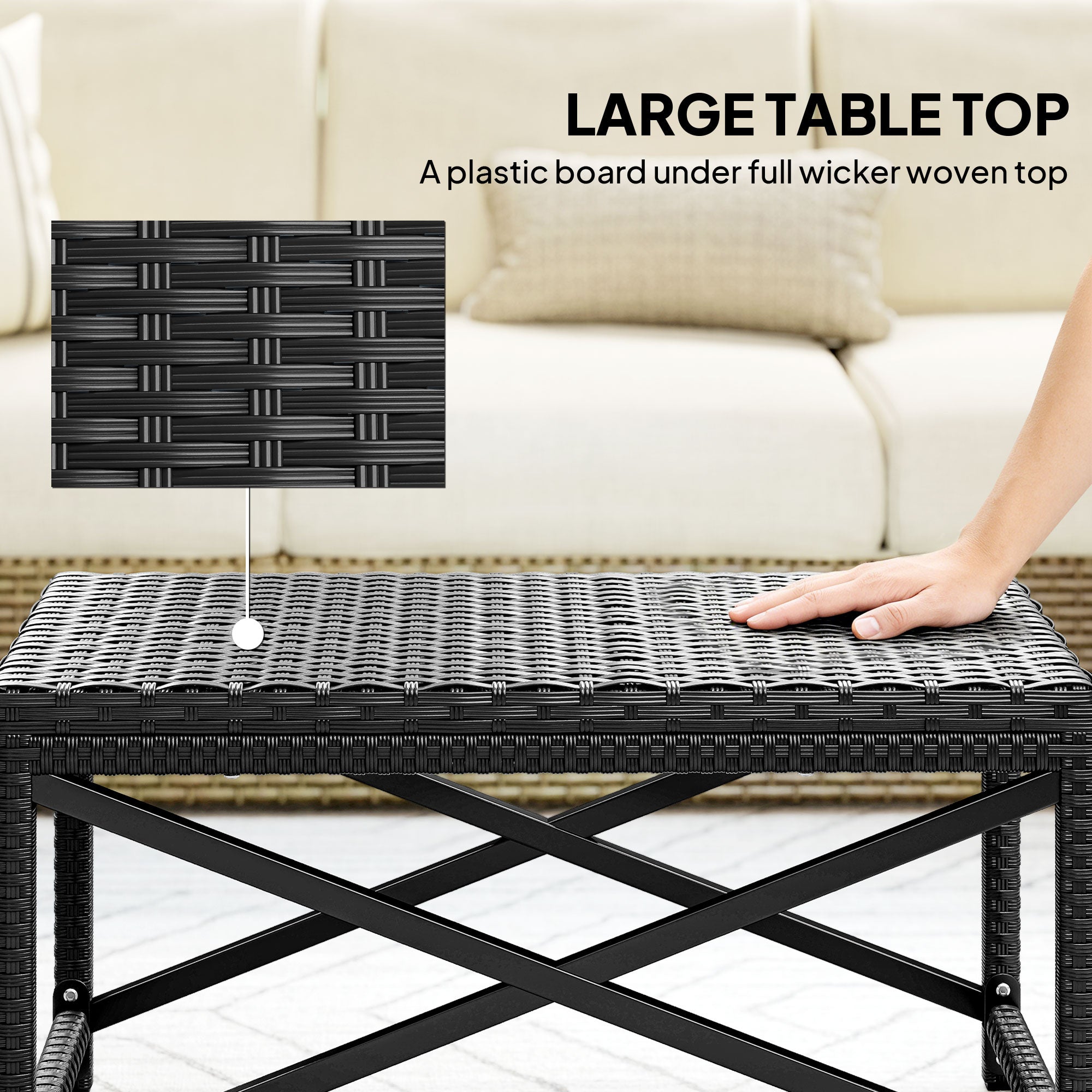 Outdoor Coffee Table Side Table with X-Shape Frame for Patio, Balcony, Black