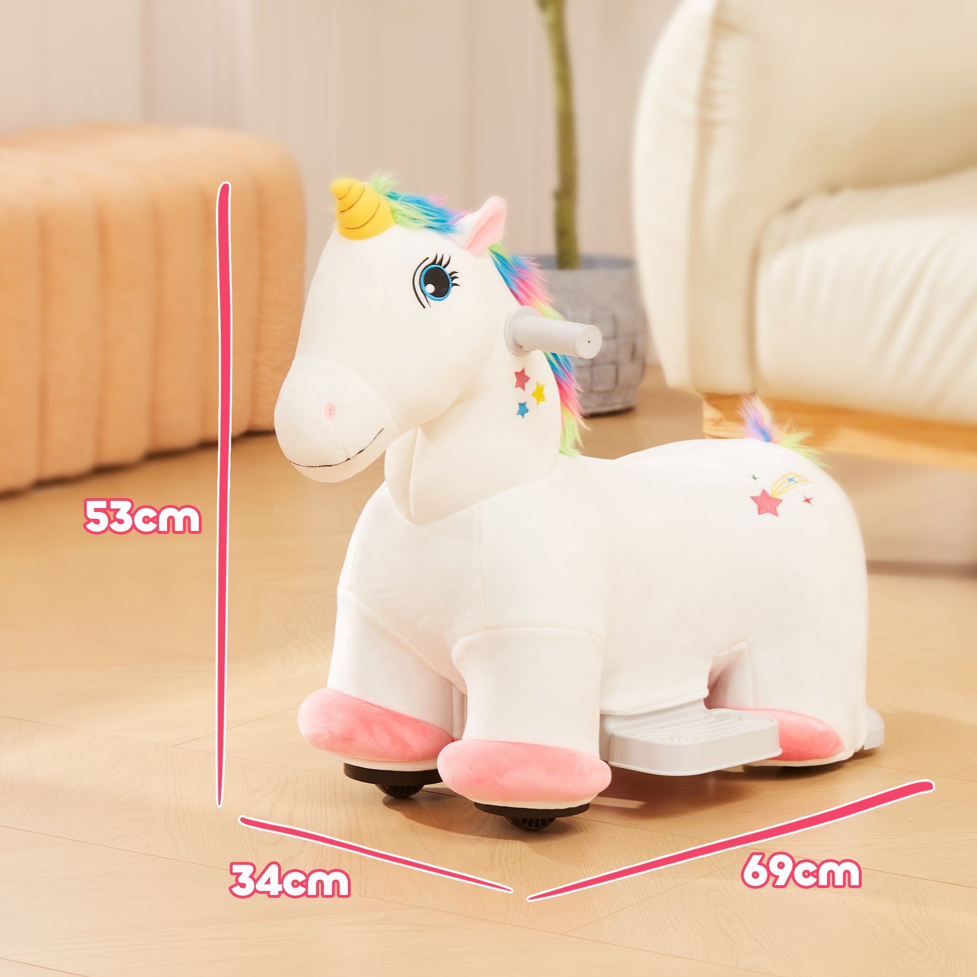 6V Electric Ride on Unicorn, Battery Powered Kids Ride on Animal Toy with Music Forward Control, for 18-36 Months