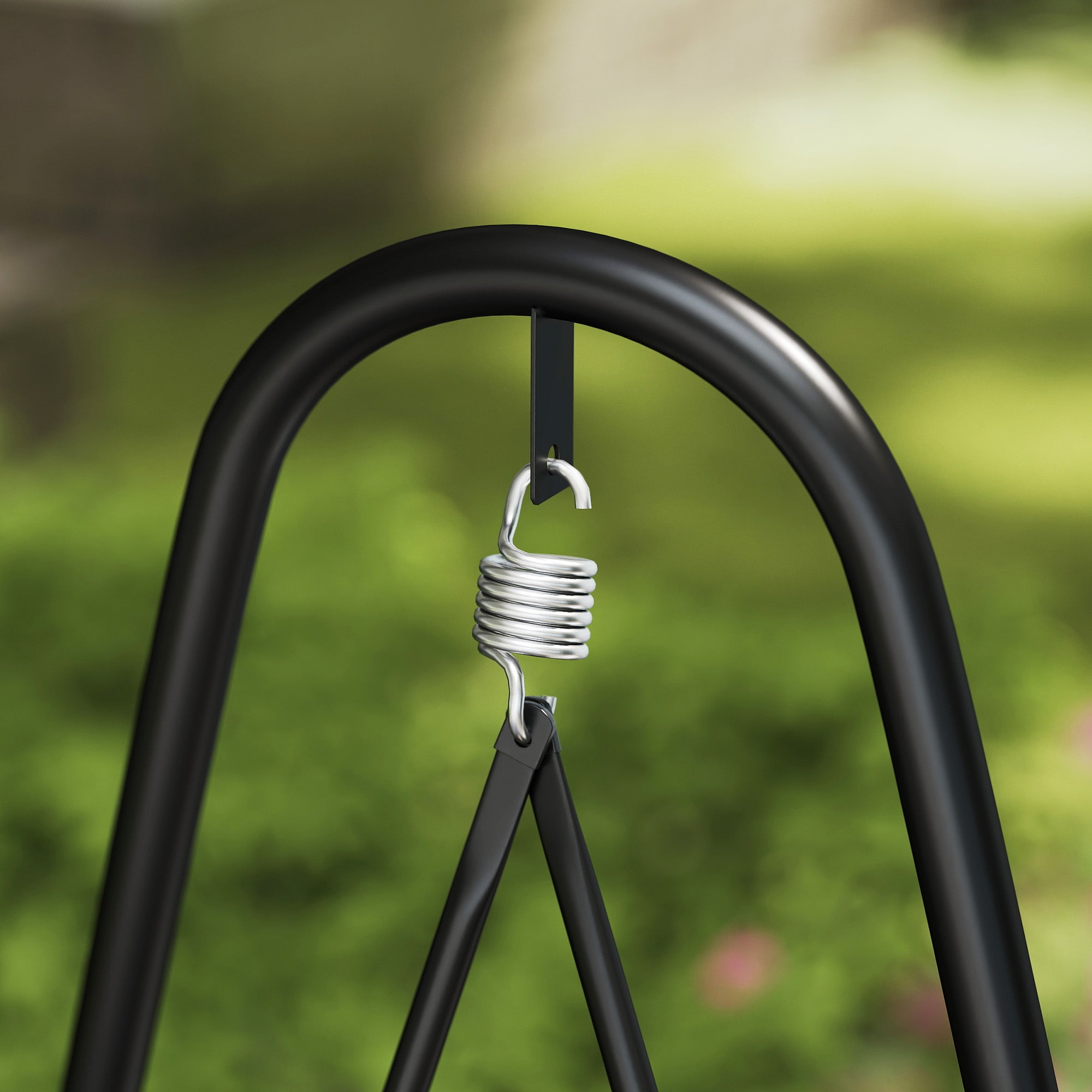 Rattan Outdoor Hanging Swing Chair with Stand and Cushion Light Grey