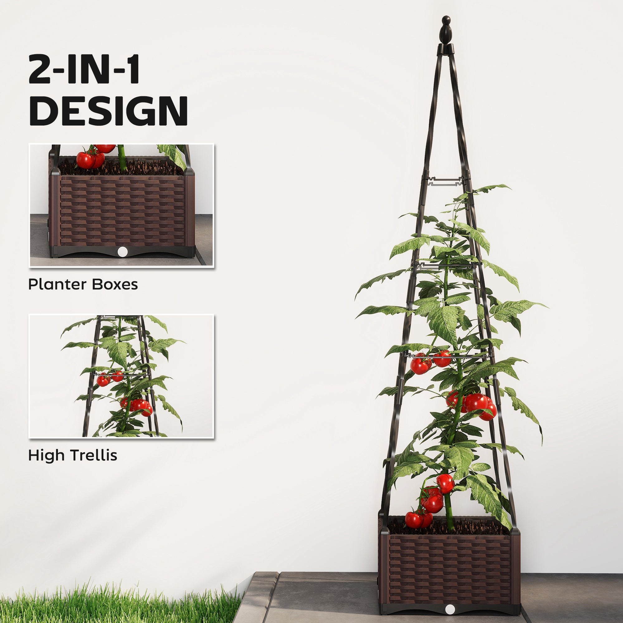 Raised Bed for Garden, Raised Garden Bed Planter Box with Trellis, Self Watering, Drainage Holes and Plugs