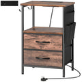 Bedside Table with Charging Station - Rustic Brown