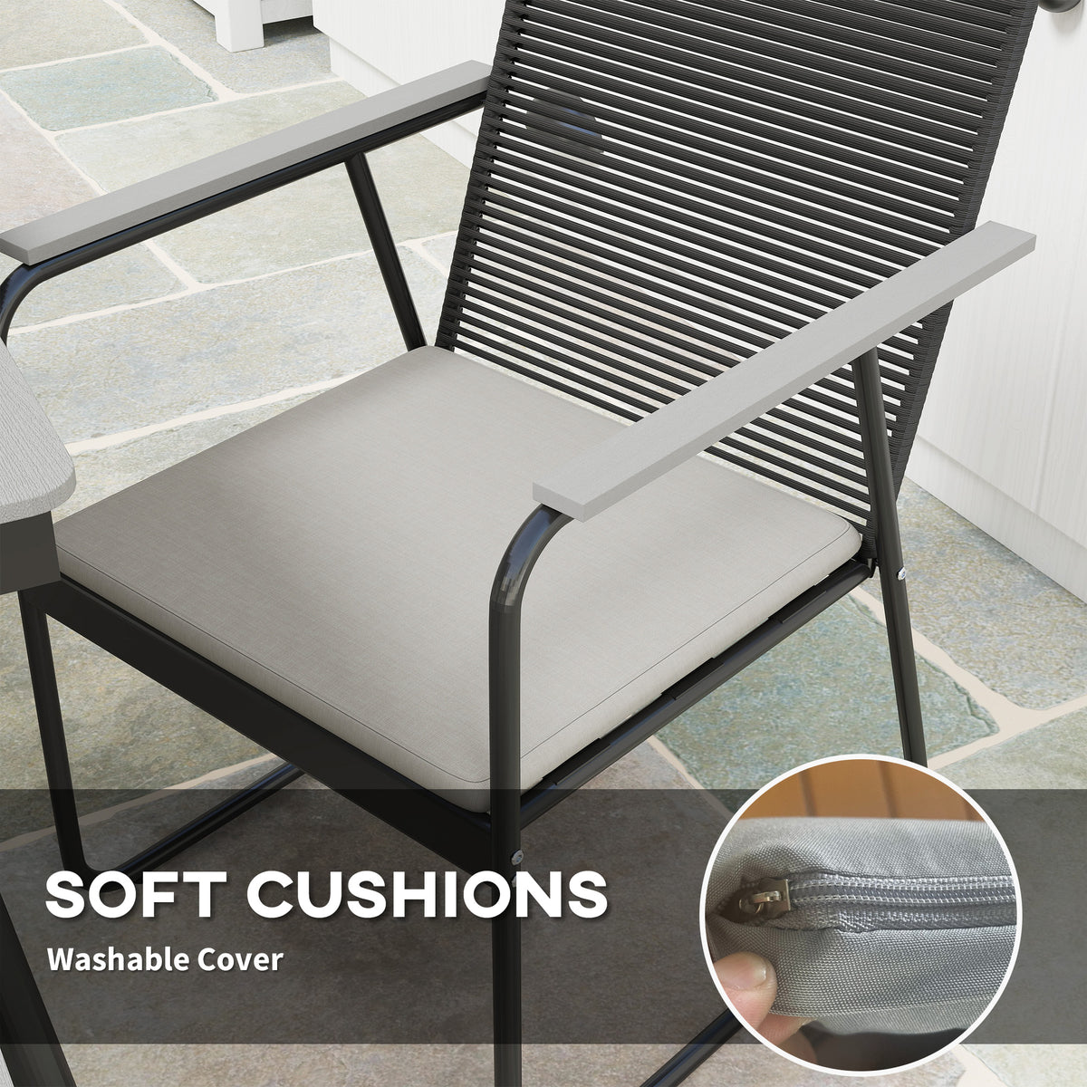6 Seater Garden Dining Set with Weatherproof Table and Soft Cushions - Grey